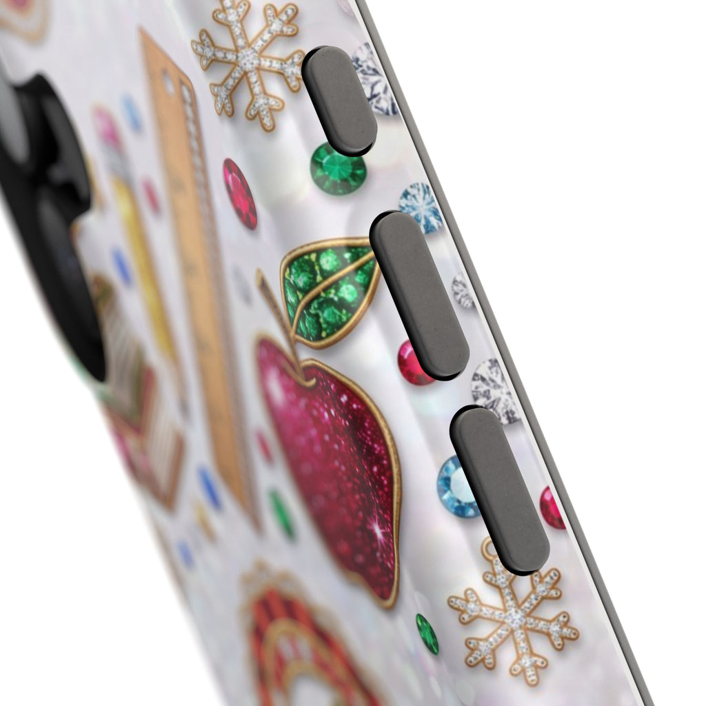 Jeweled Apple Medallion Personalized Teacher Phone Case — Wireless Charging Cover