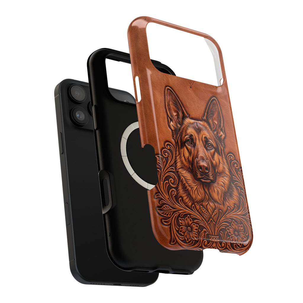 German Shepherd Phone Case | Western Tooled Art — Tough Magnetic Case with Wireless Charging