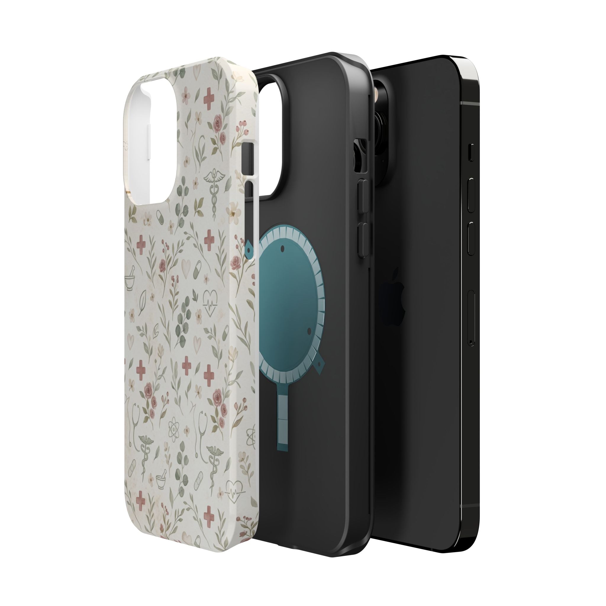 Floral Nurse Phone Case — Impact-Resistant Wireless Charging Cover
