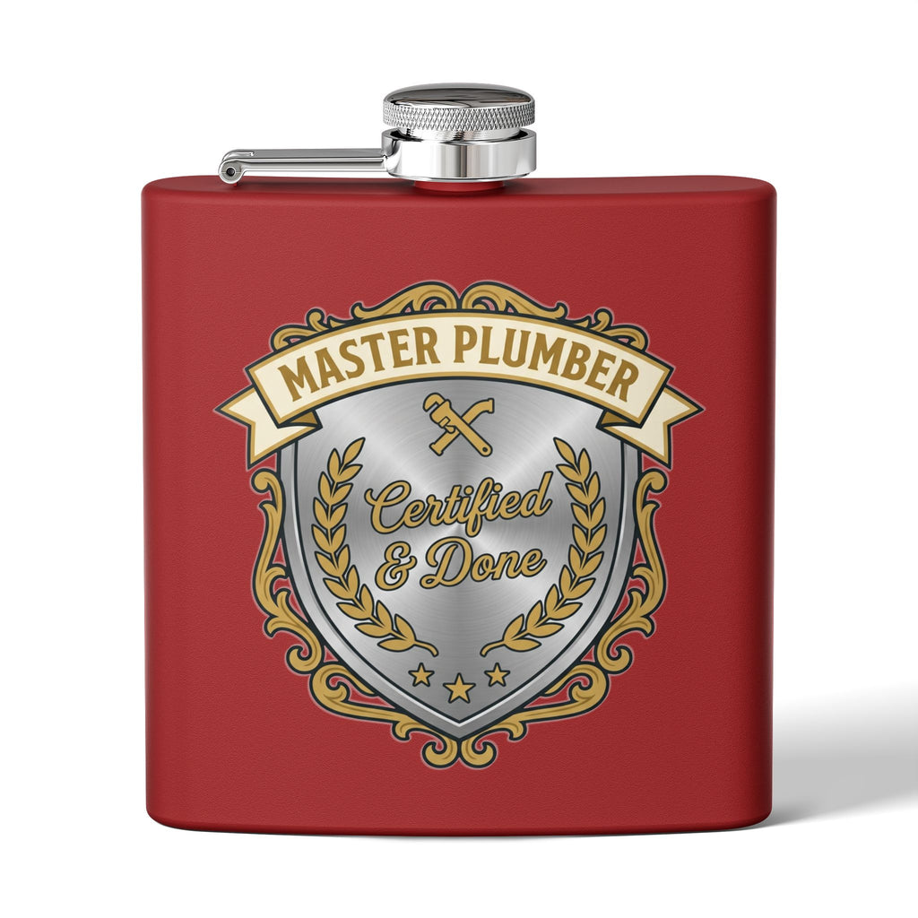 Flask — "Master Plumber" 6oz Stainless Steel Hip Flask