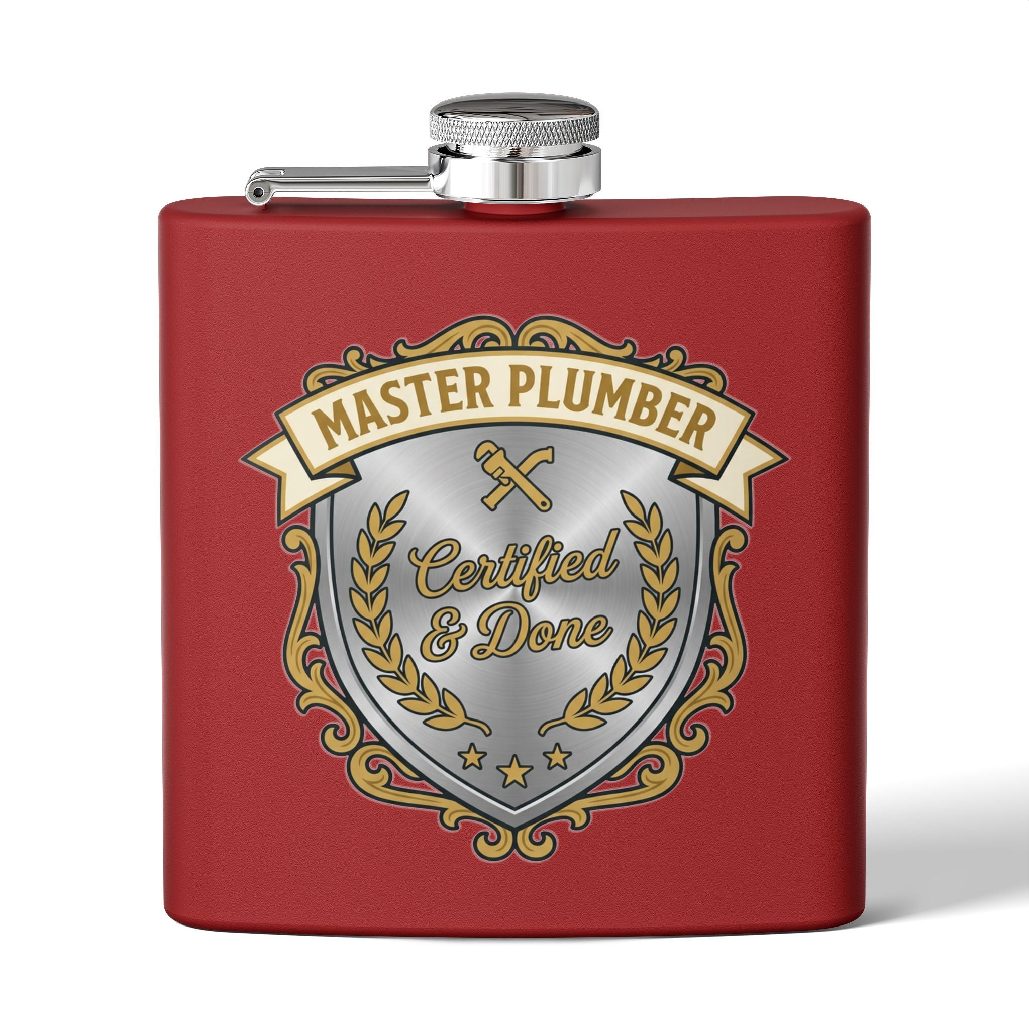 Flask — "Master Plumber" 6oz Stainless Steel Hip Flask