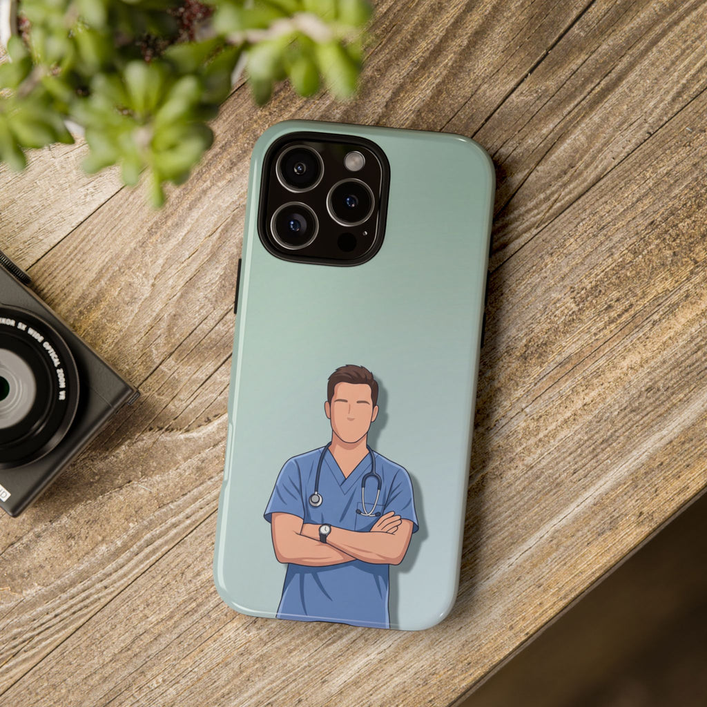 Male Nurse Phone Case | Confident Nurse in Blue Scrubs Illustration | iPhone & Samsung