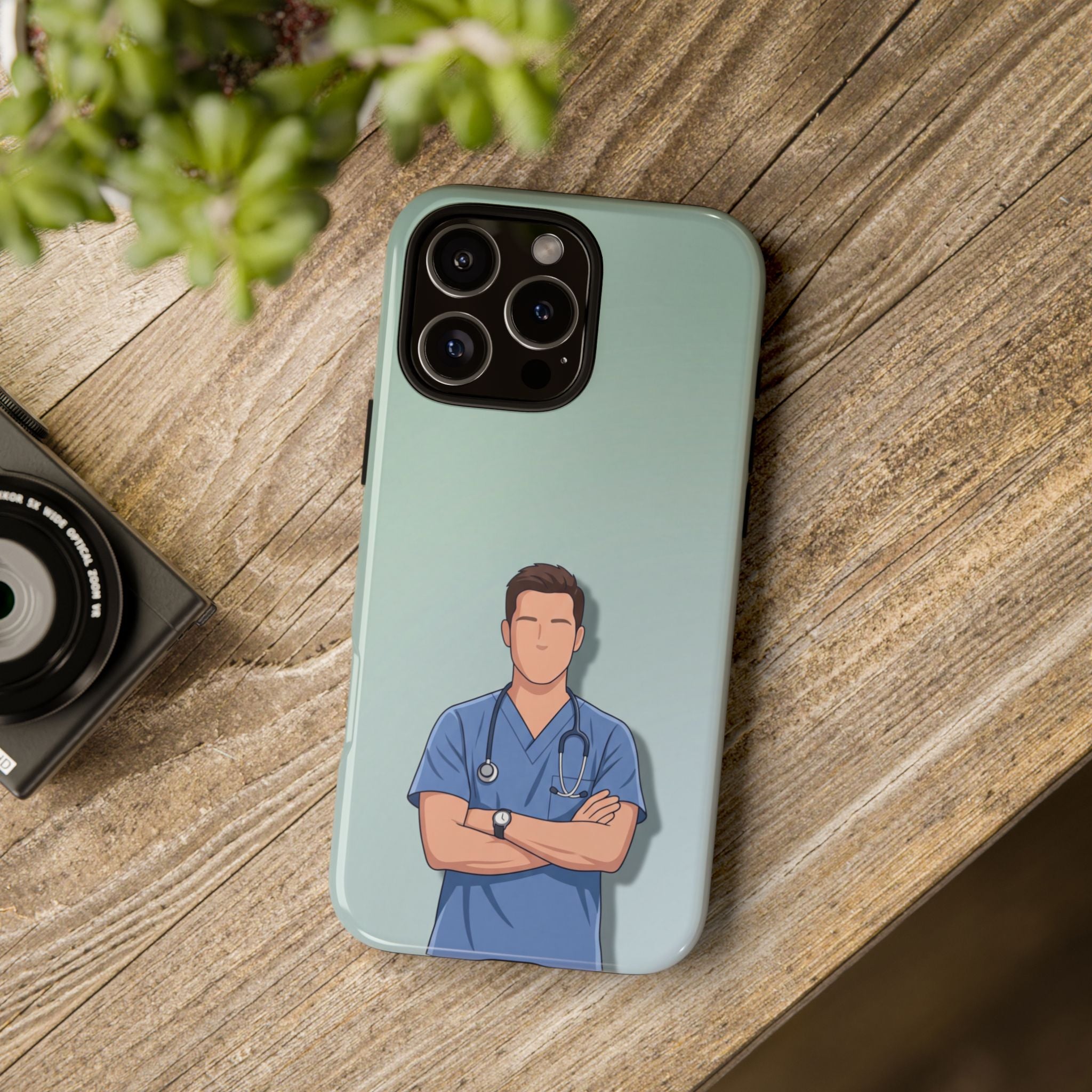 Male Nurse Phone Case | Confident Nurse in Blue Scrubs Illustration | iPhone & Samsung