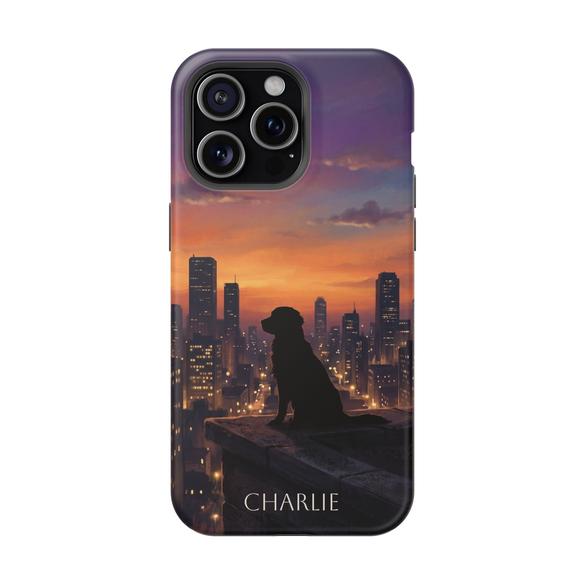 Personalized Golden Retriever City Skyline Phone Case — Wireless Charging Cover