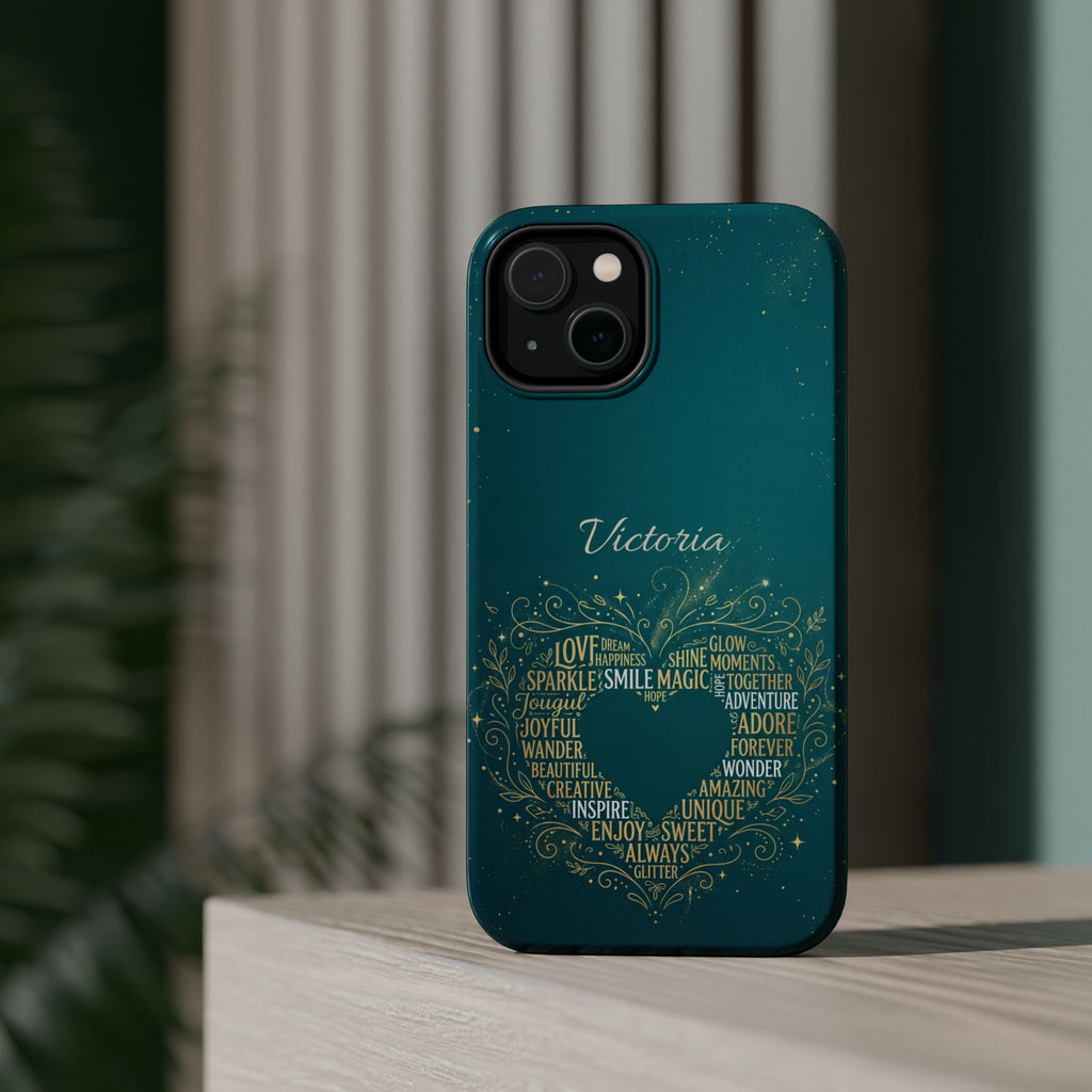 Personalized Teacher Heart Word Art Phone Case — Impact-Resistant Wireless Charging Cover