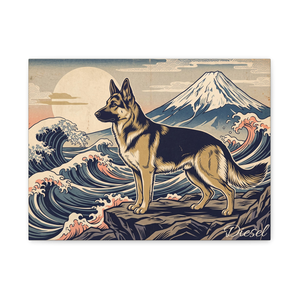 German Shepherd Personalized Canvas | Japanese Great Wave Ukiyo-e Wall Art