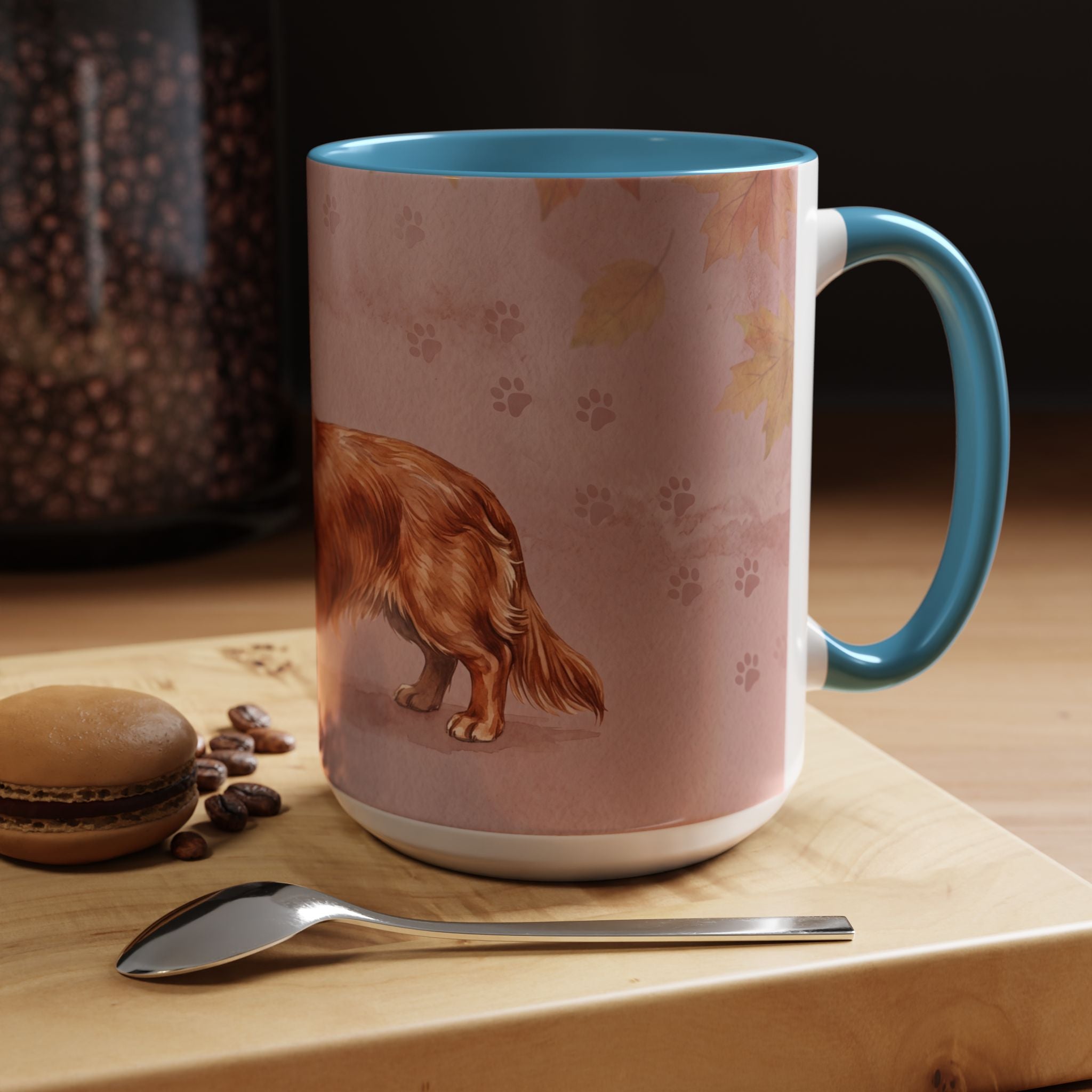 Dachshund Lover Mug | Long-Haired Wiener Dog with Plaid Bandana, Dusty Rose Watercolor Dog Gift