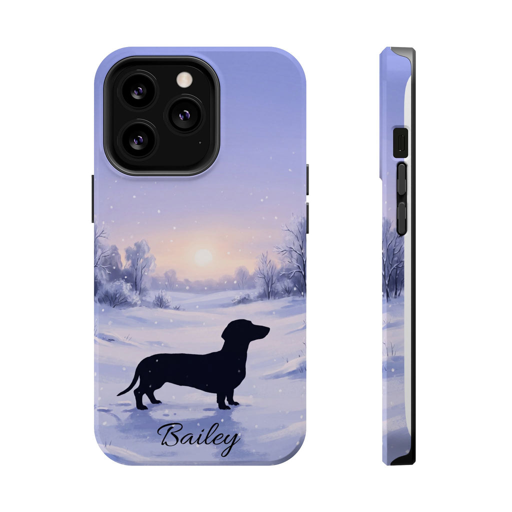 Personalized Dachshund Winter Snow Phone Case — Wireless Charging Cover