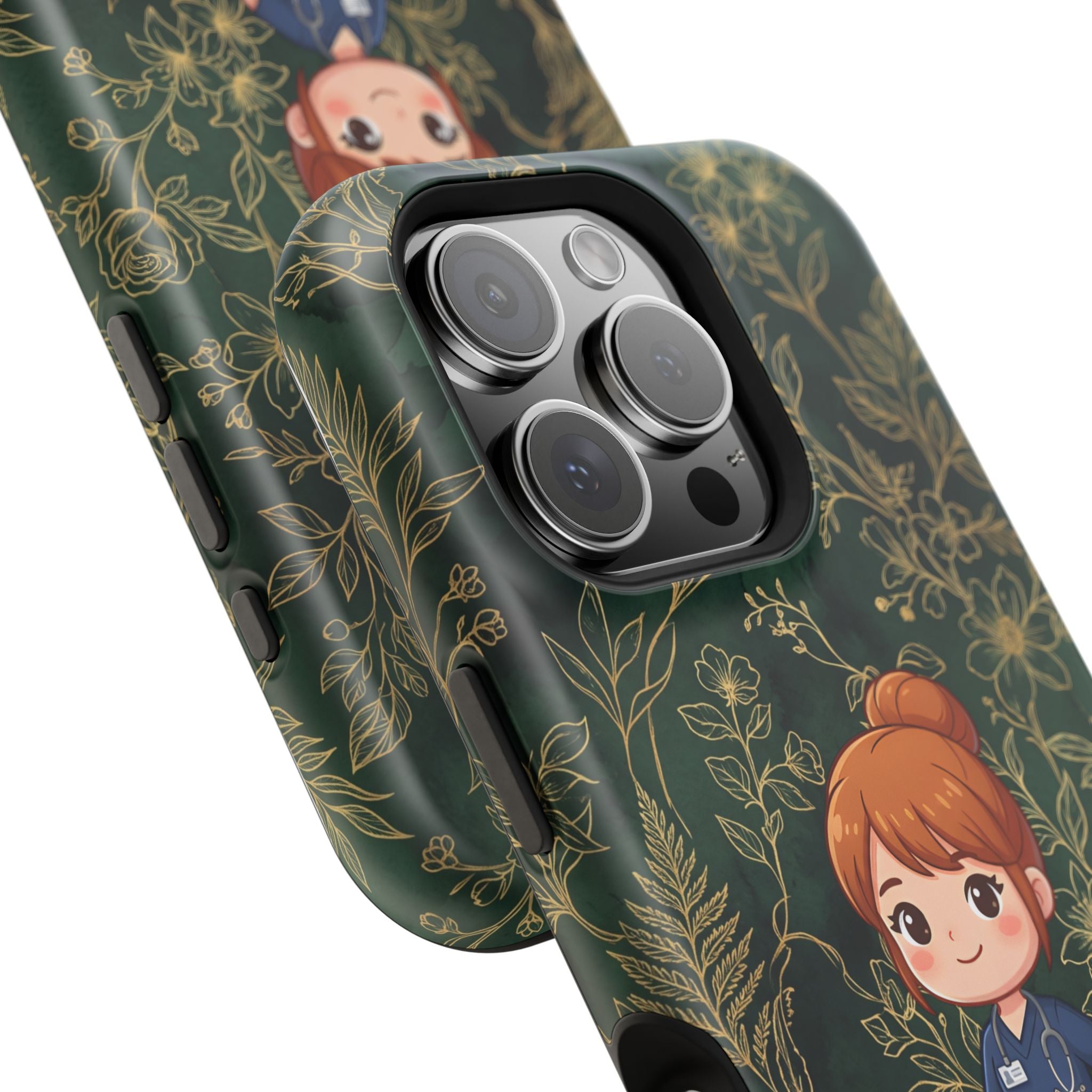 Personalized Nurse Botanical Phone Case — Impact-Resistant Wireless Charging Cover