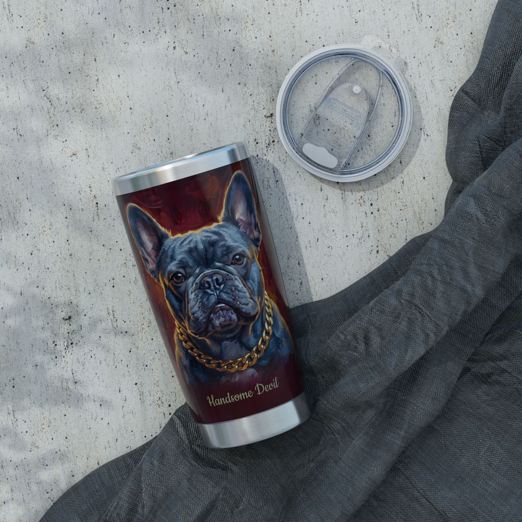 Personalized Frenchie Tumbler – Handsome Devil Travel Mug, Custom Name Gift for Dog Lovers