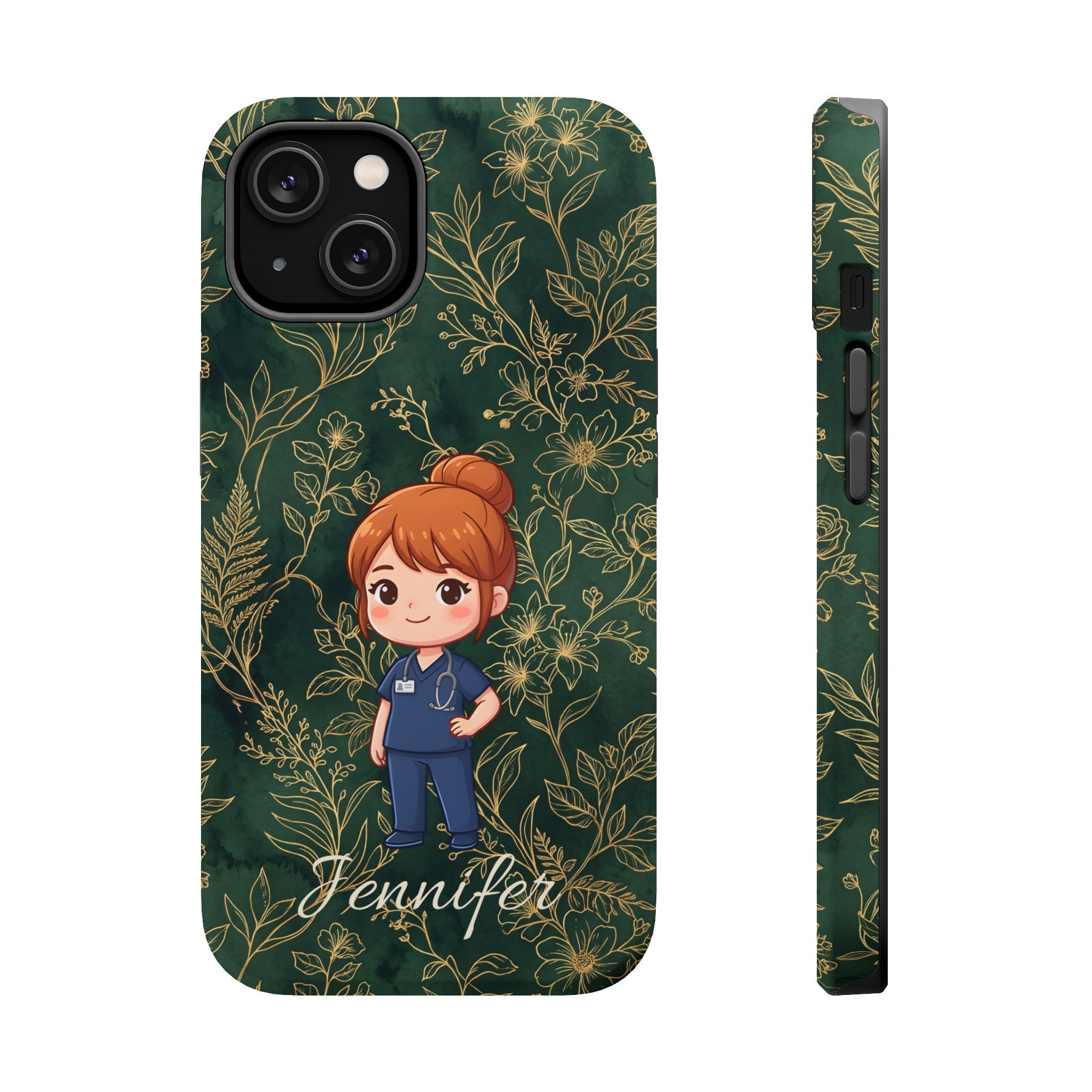 Personalized Nurse Botanical Phone Case — Impact-Resistant Wireless Charging Cover