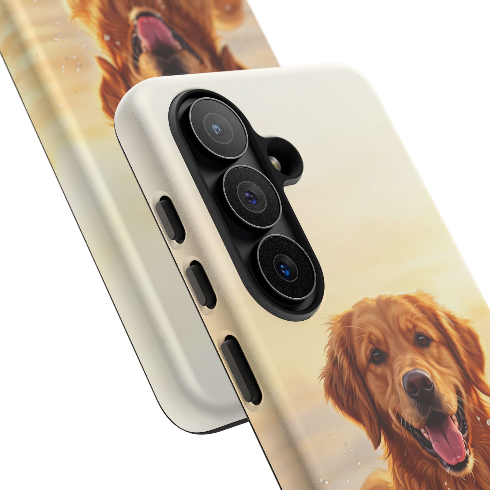 Golden Retriever Splashing in Water Phone Case | Joyful Dog at Golden Hour | iPhone & Samsung