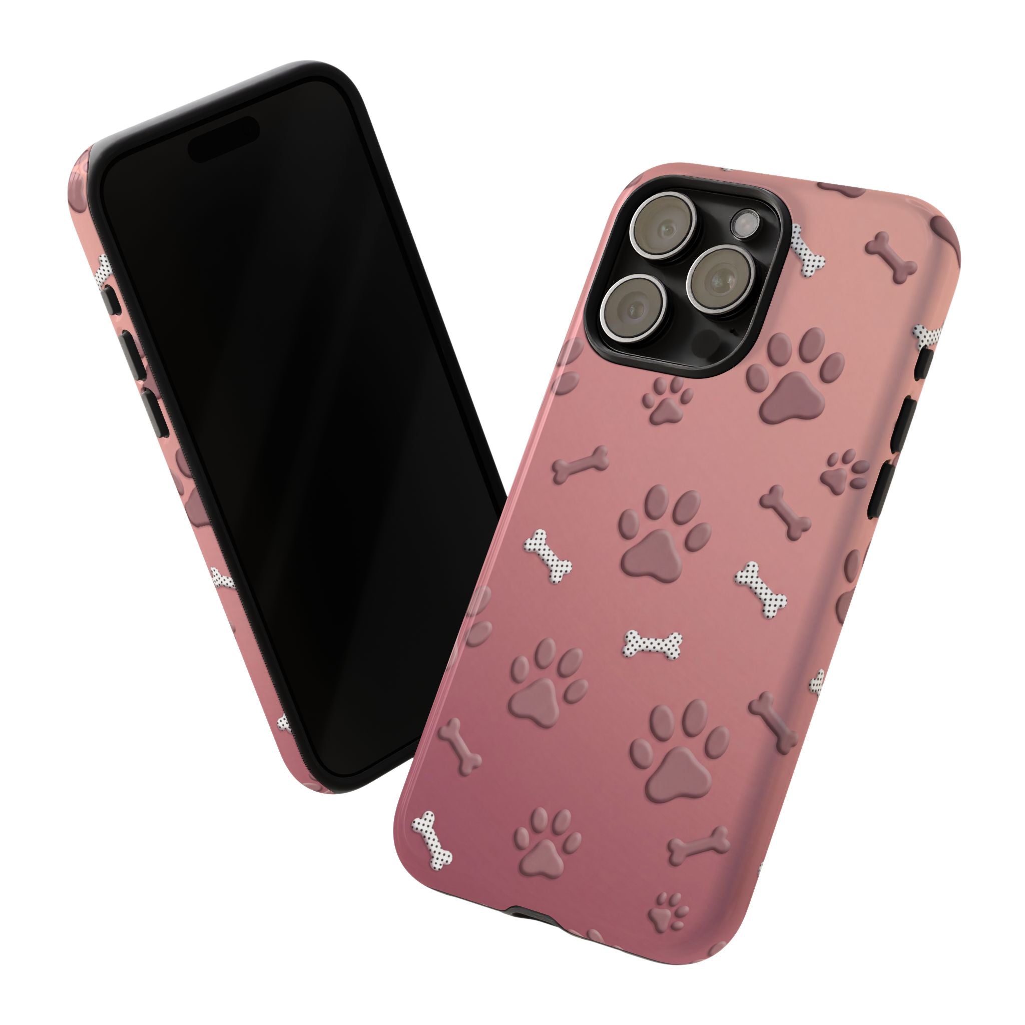 iPhone & Samsung Phone Case | Paw Print & Bone  | Dusty Rose Pattern Case for Frenchie Lovers