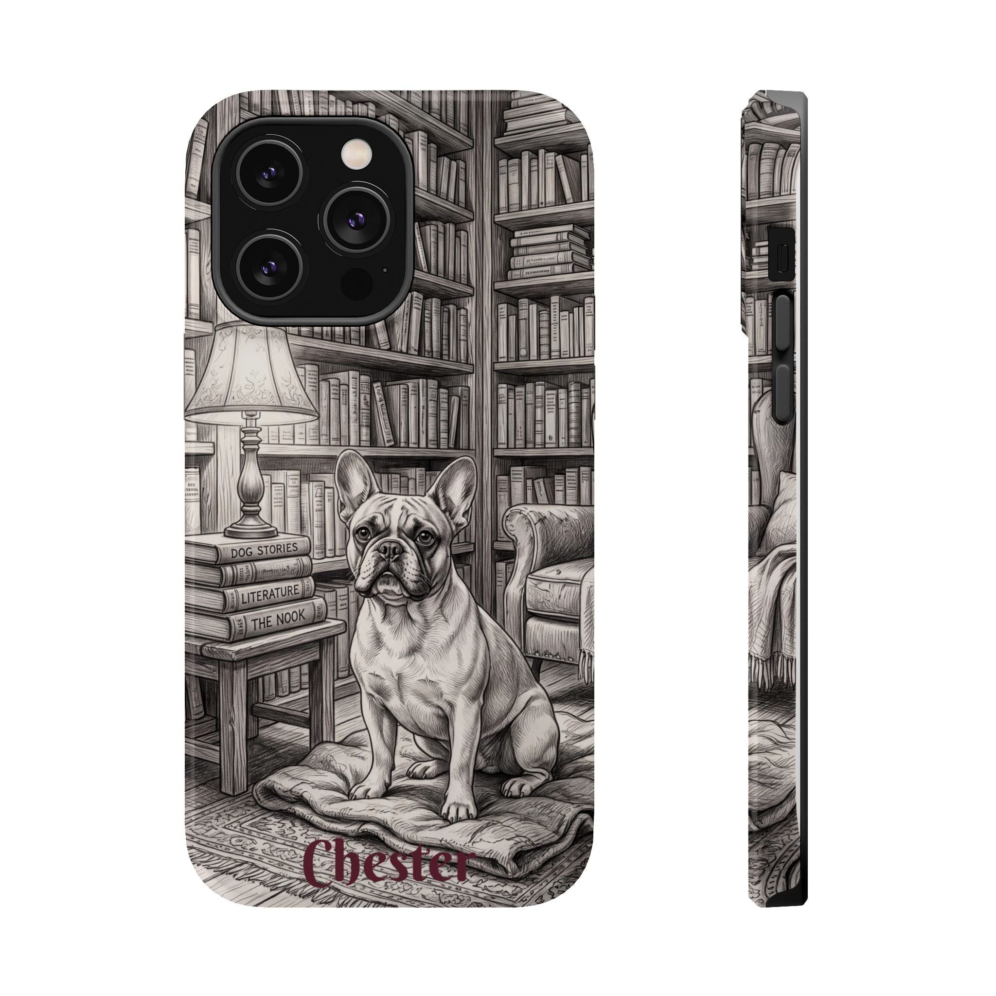 Personalized French Bulldog Library Study Phone Case — Wireless Charging Cover