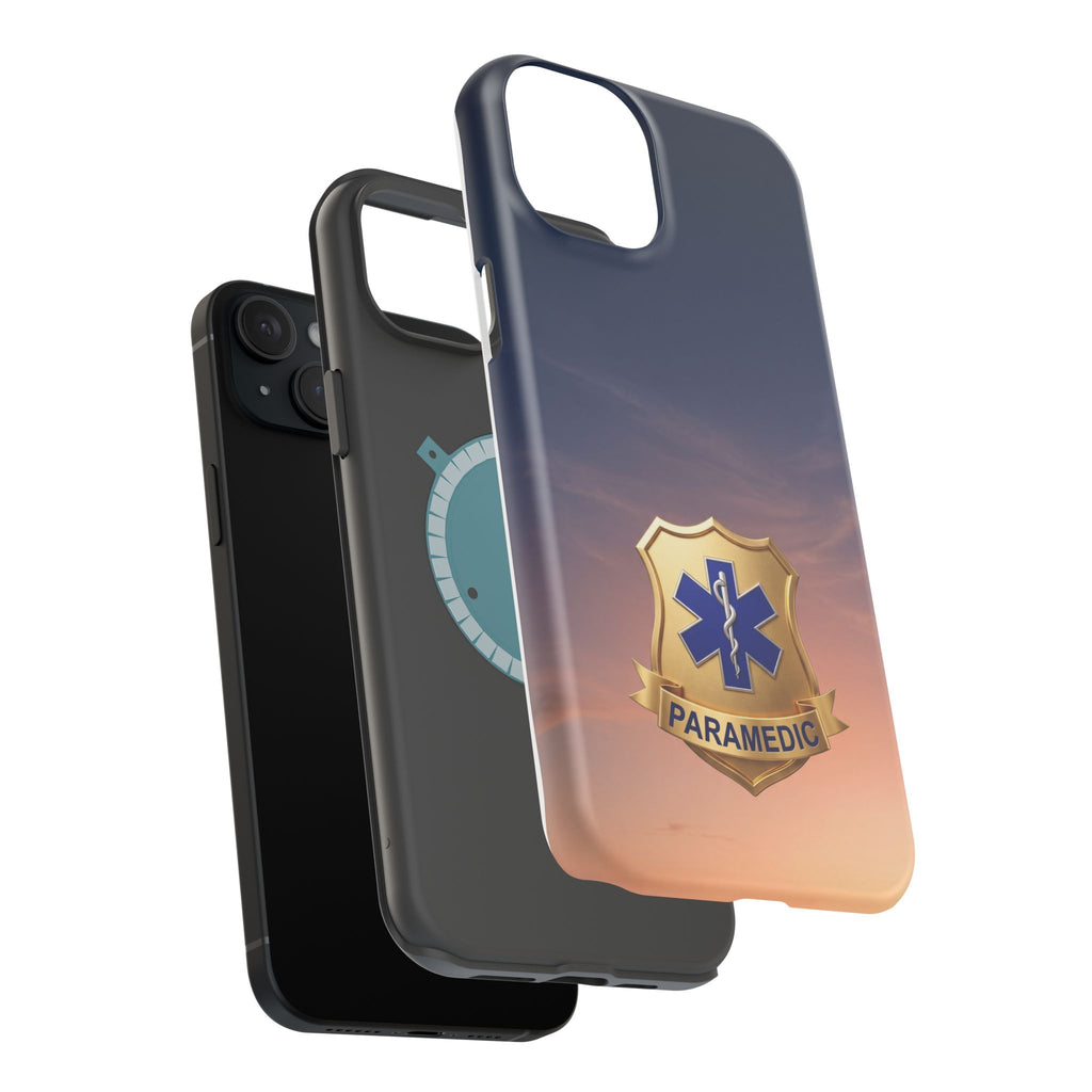 Gold Paramedic Badge Sunset Sky Phone Case — Magnetic Wireless Charging Cover