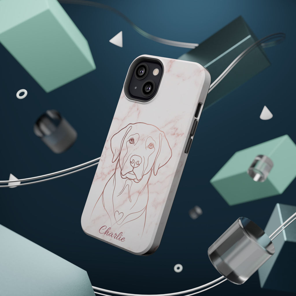 Personalized Rose Gold Marble Labrador Phone Case — Tough Magnetic Case with Wireless Charging