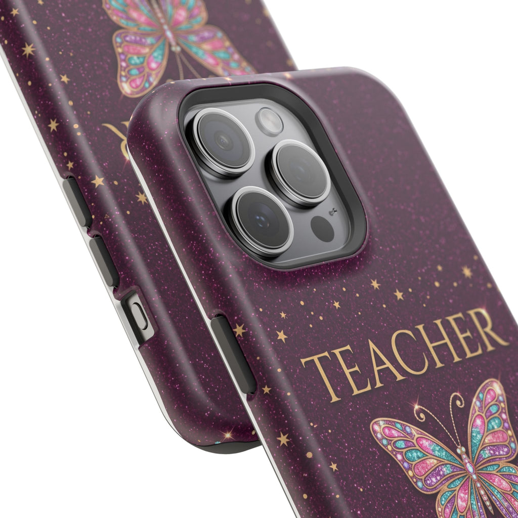 Teacher Life Glitter Butterfly Phone Case — Wireless Charging Cover