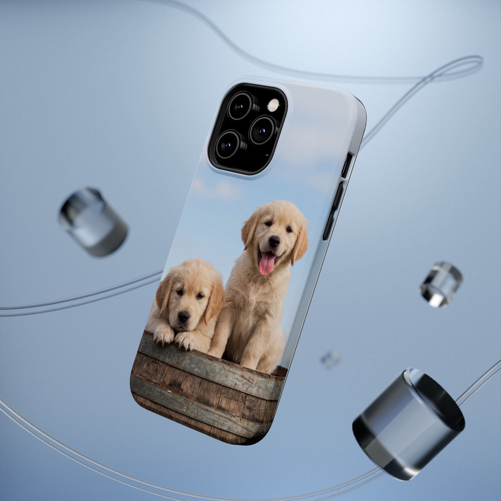 Golden Retriever Puppy Duo Phone Case — Impact-Resistant Wireless Charging Cover