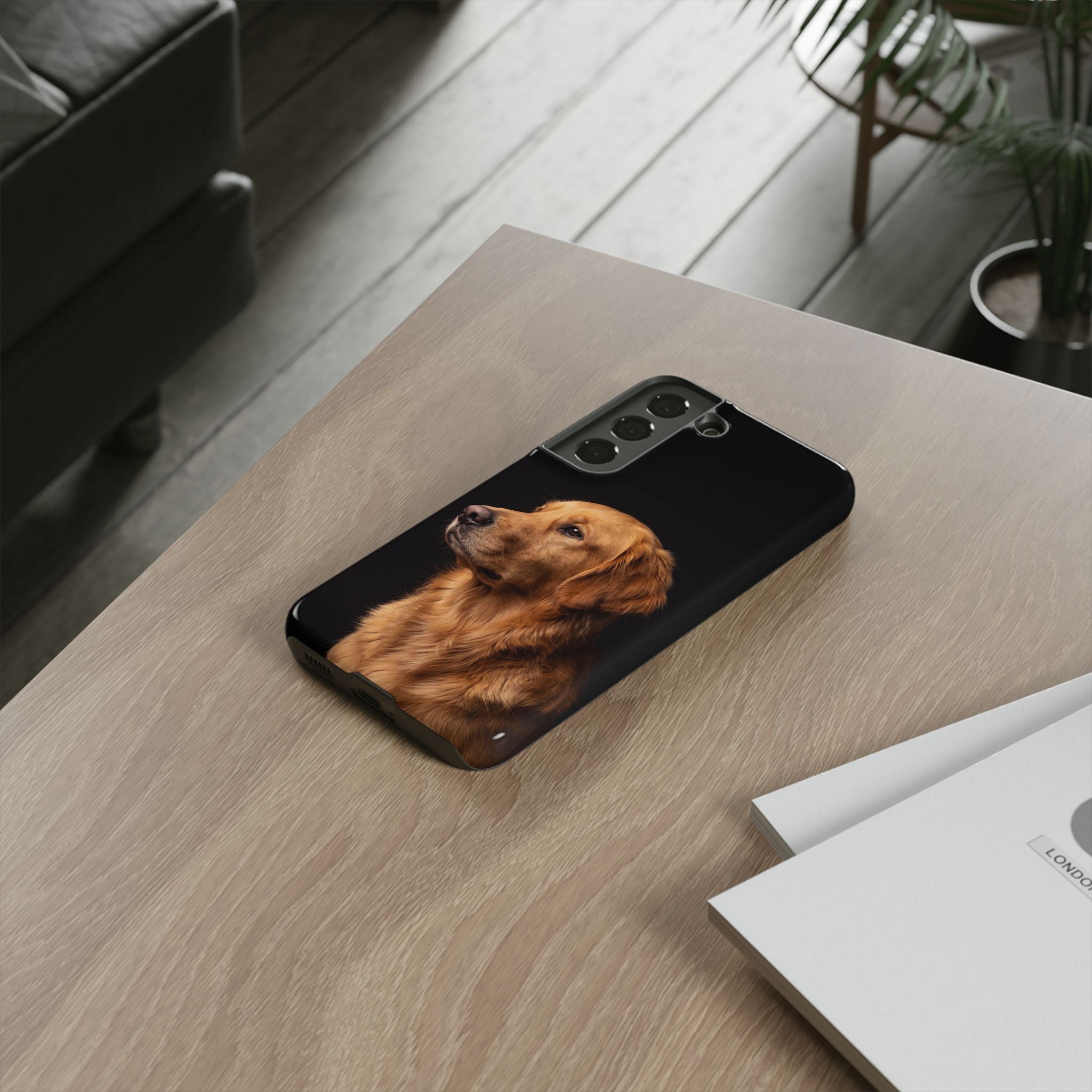 Golden Retriever Portrait Phone Case | Realistic Dog Photo on Black Background | iPhone & Samsung