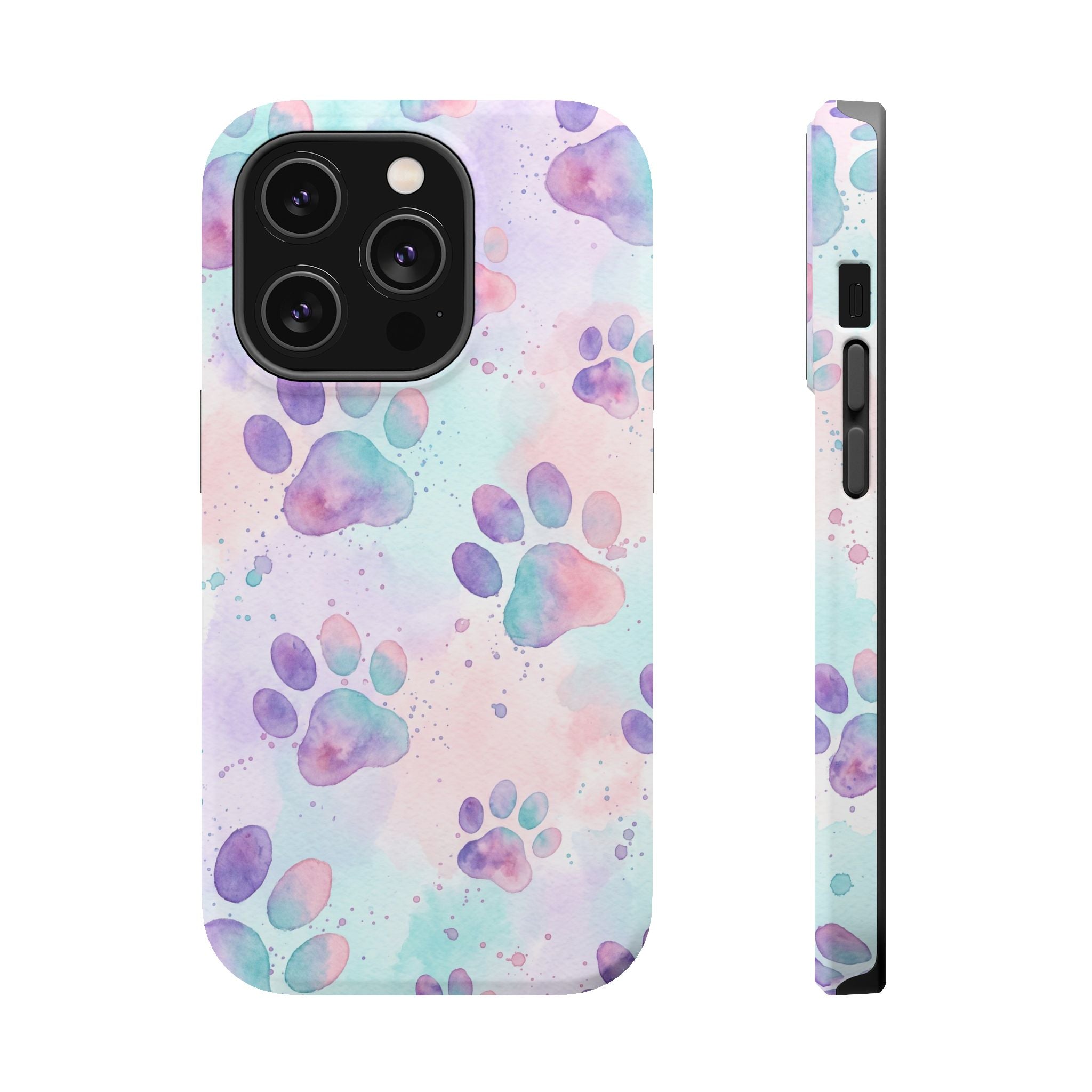 Watercolor Paw Print Phone Case — Impact-Resistant Wireless Charging Cover