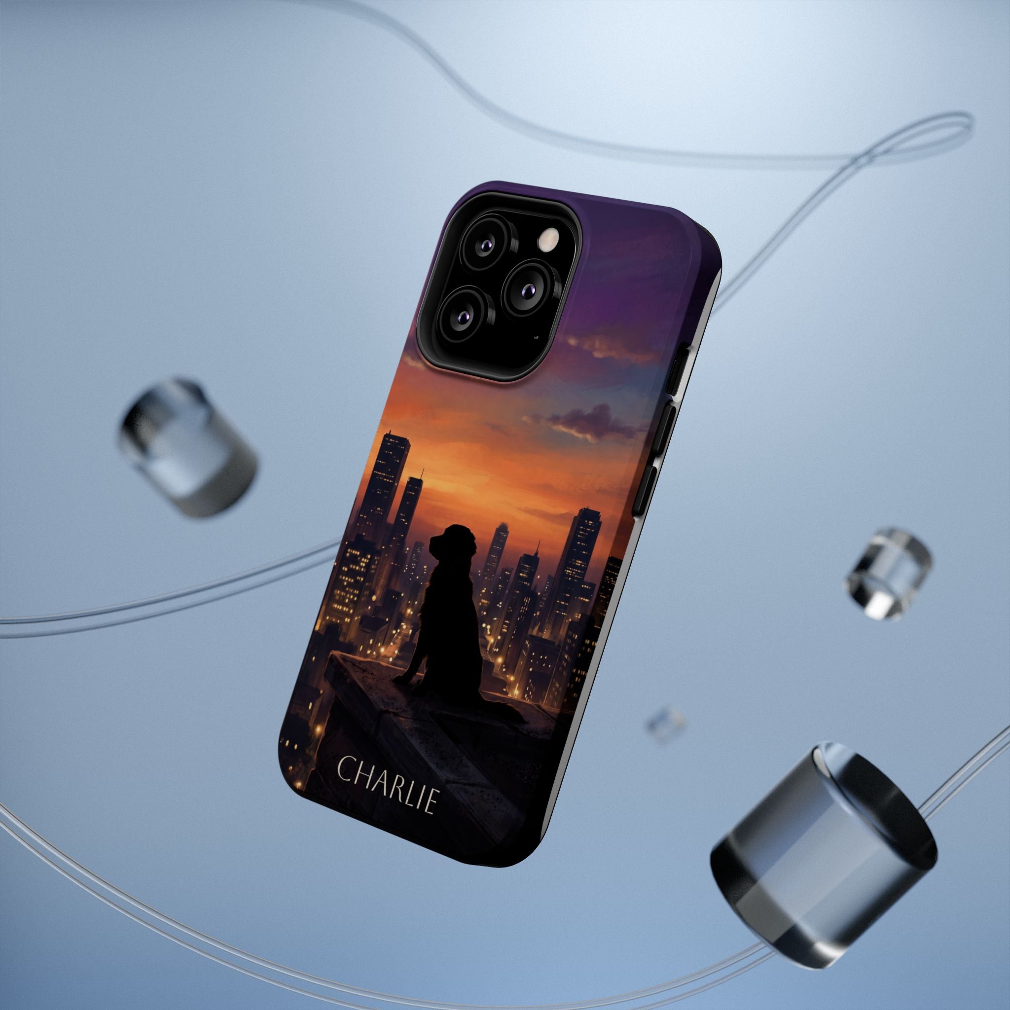 Personalized Golden Retriever City Skyline Phone Case — Wireless Charging Cover