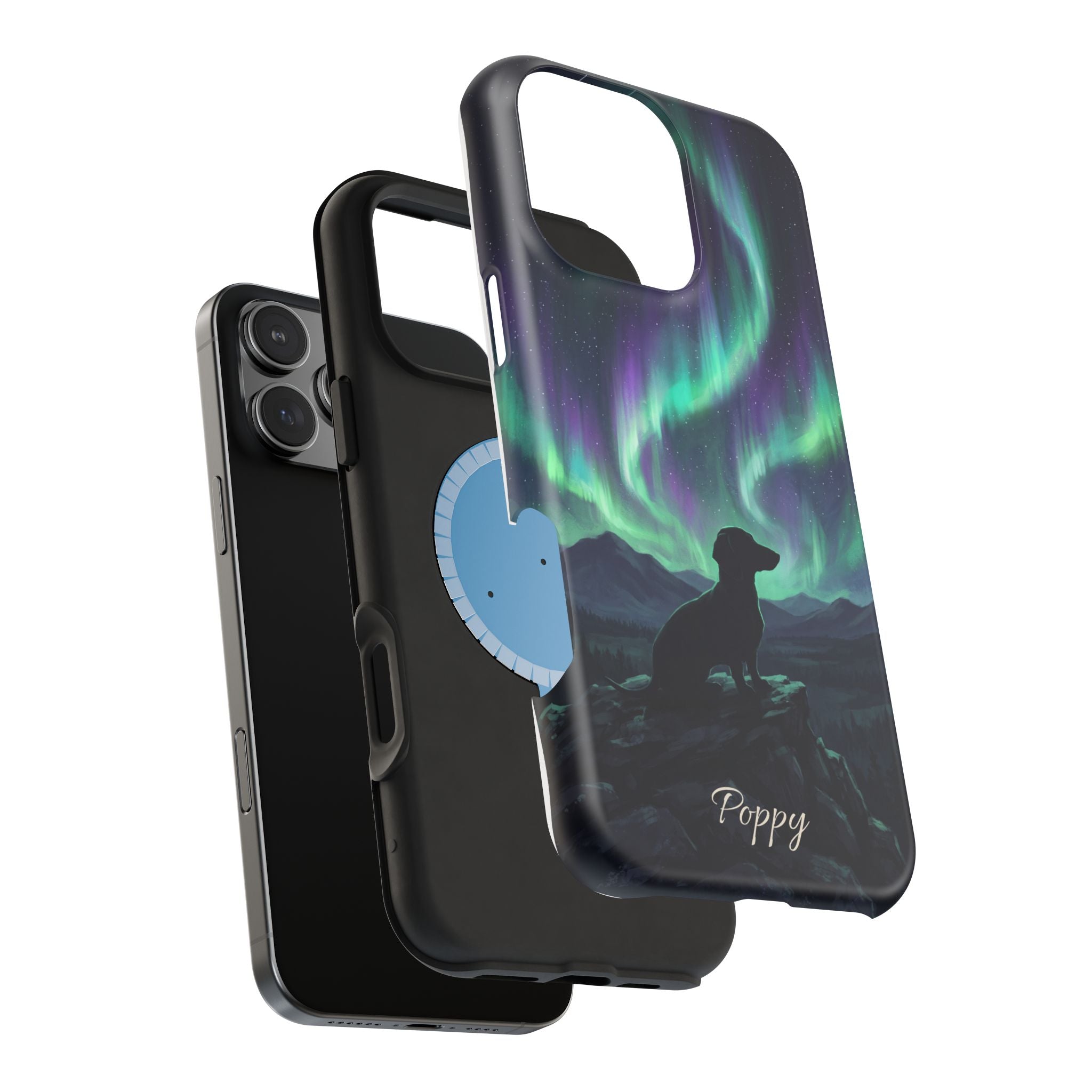 Personalized Dachshund Northern Lights Phone Case — Wireless Charging Cover