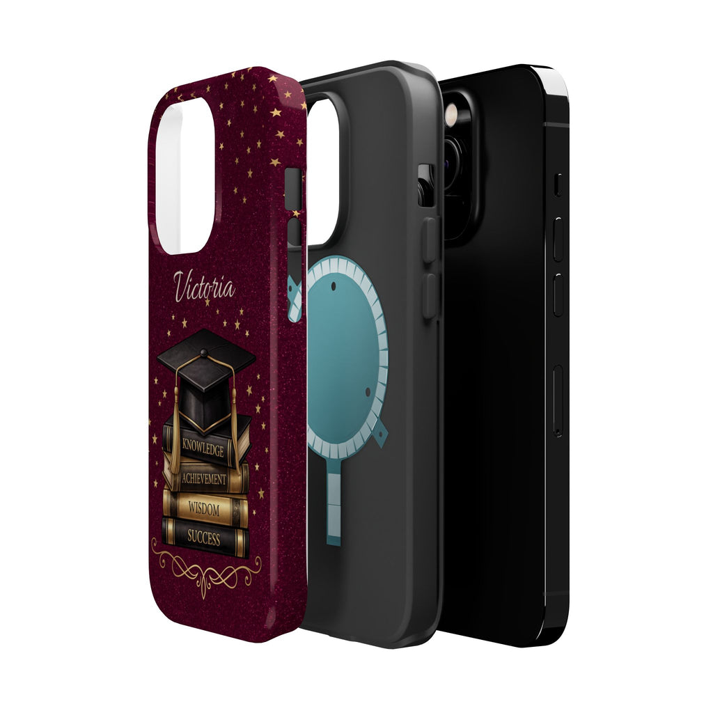 Graduation Cap & Books Personalized Teacher Phone Case — Wireless Charging Cover