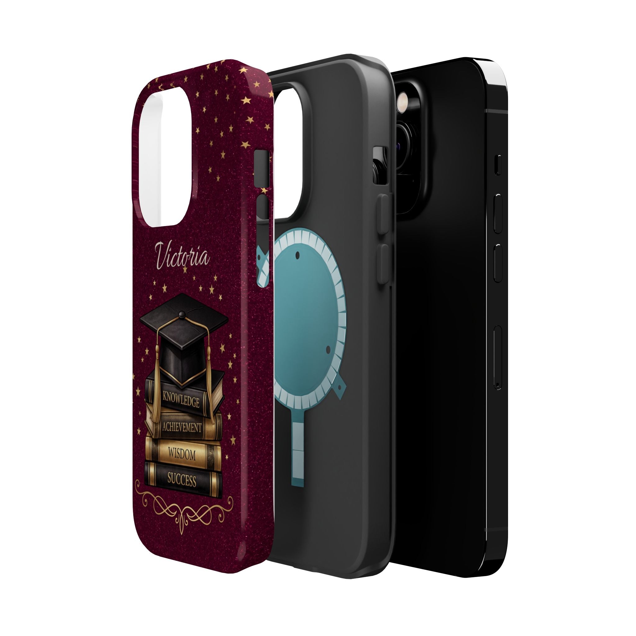 Graduation Cap & Books Personalized Teacher Phone Case — Wireless Charging Cover