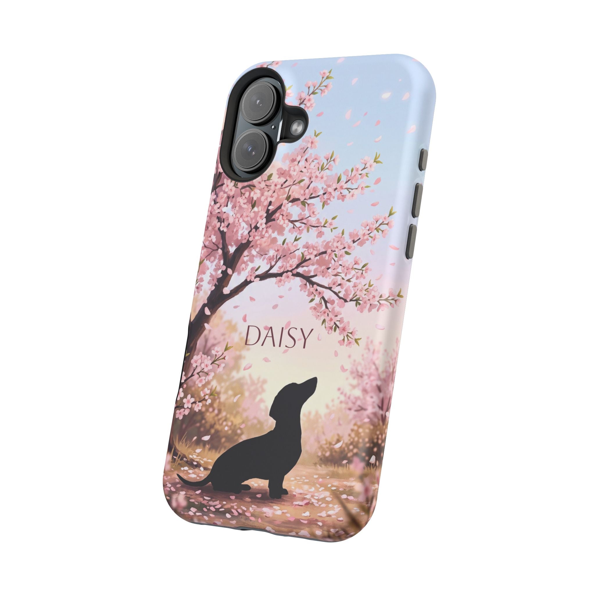 Personalized Dachshund Cherry Blossom Phone Case — Wireless Charging Cover