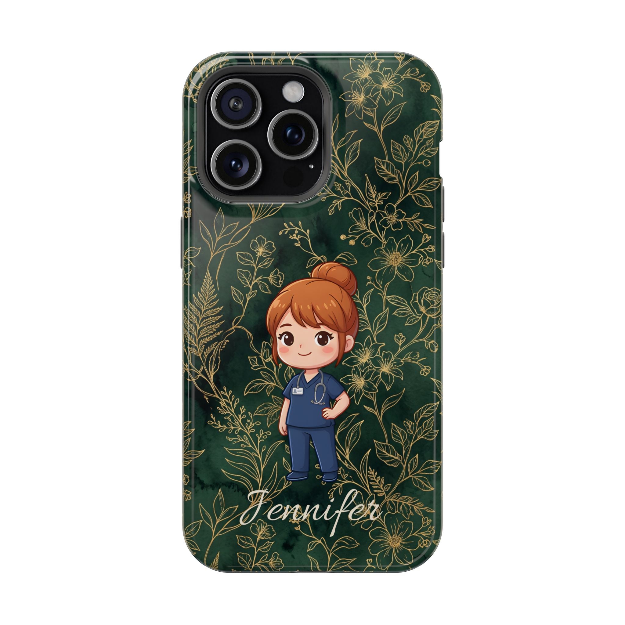 Personalized Nurse Botanical Phone Case — Impact-Resistant Wireless Charging Cover