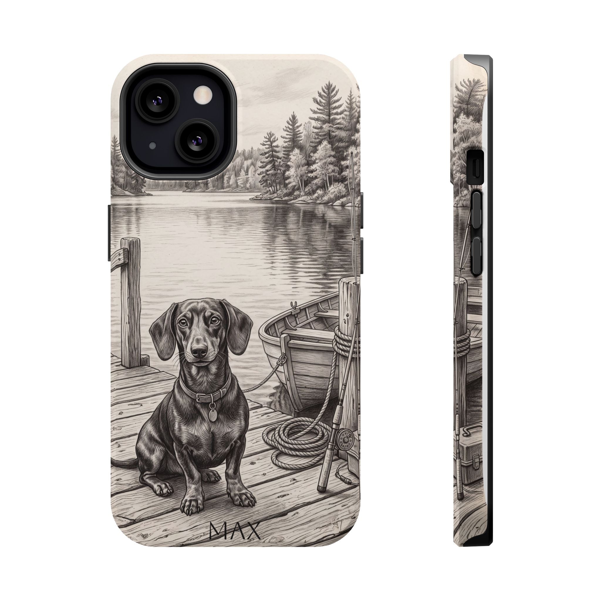Personalized Dachshund Sunset Beach Phone Case — Wireless Charging Cover