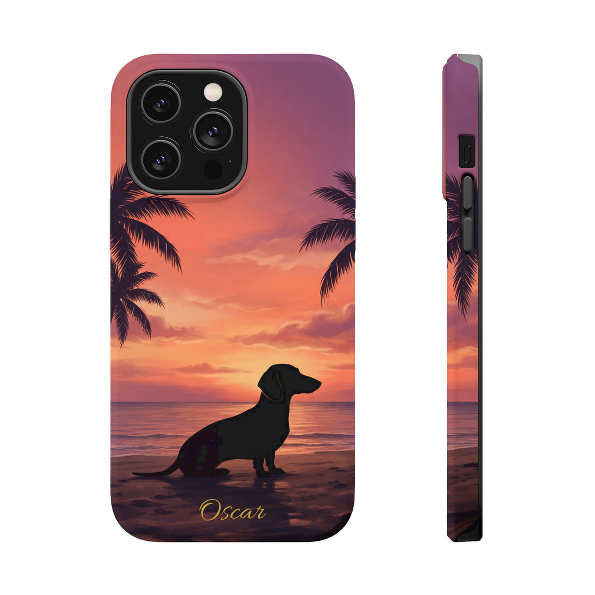 Personalized Dachshund Tropical Beach Sunset Phone Case — Wireless Charging Cover