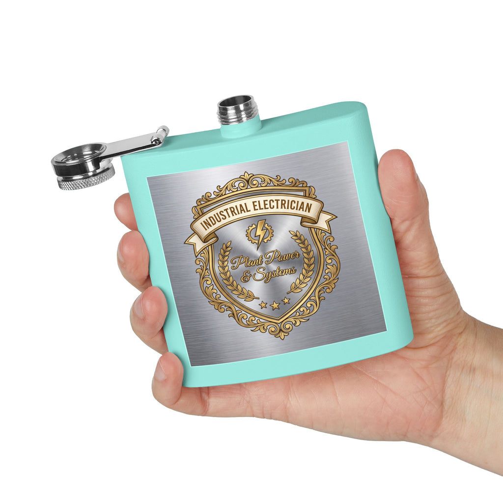 Flask — "Industrial Electrician: Plant Power & Systems" (Crest Edition) 6oz Stainless Steel Hip Flask