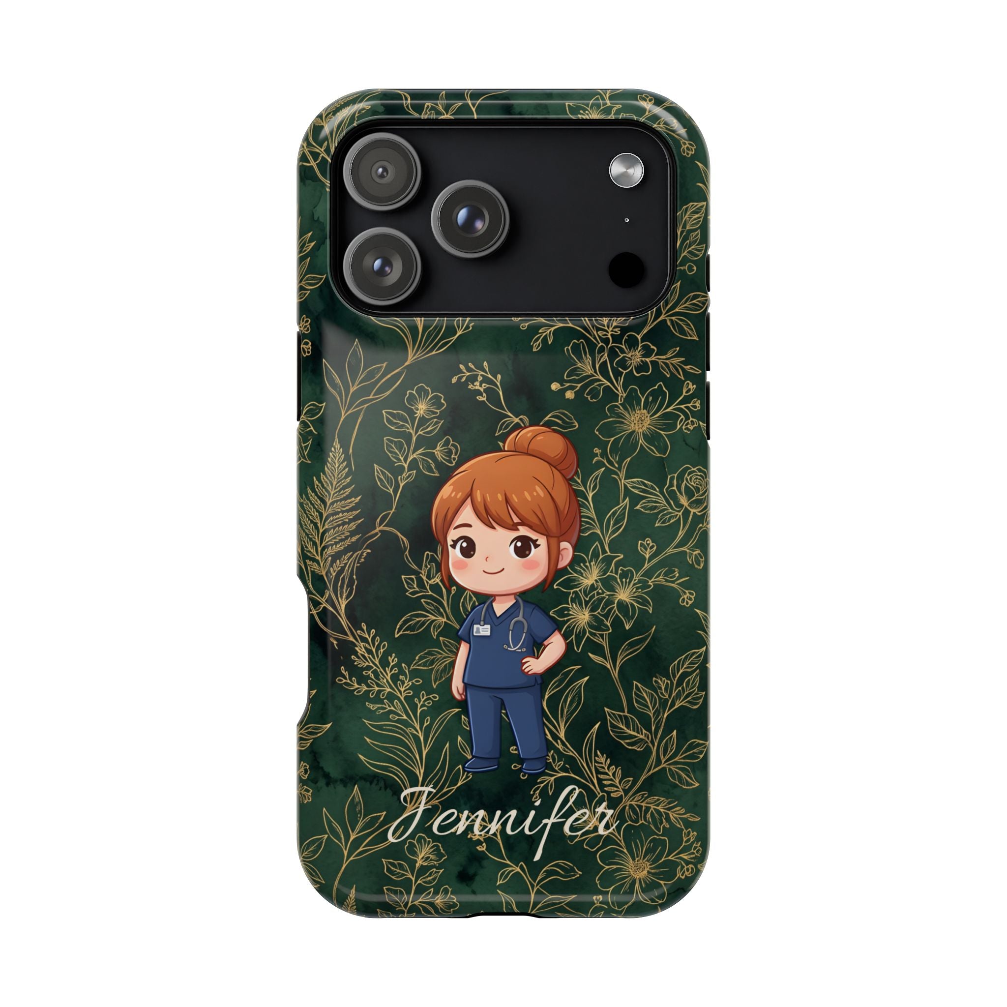 Personalized Nurse Botanical Phone Case — Impact-Resistant Wireless Charging Cover