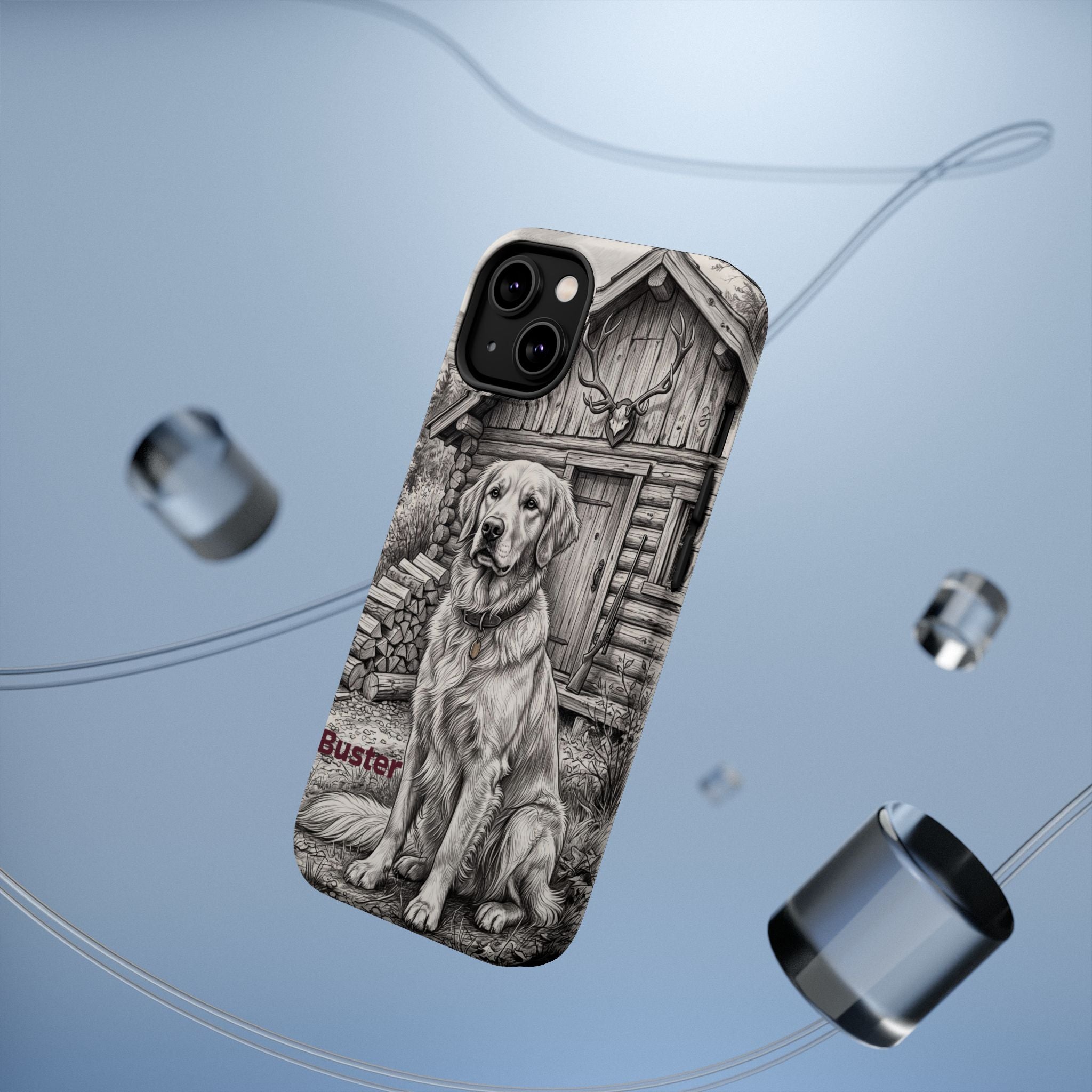 Personalized Golden Retriever Cabin Porch Phone Case — Wireless Charging Cover