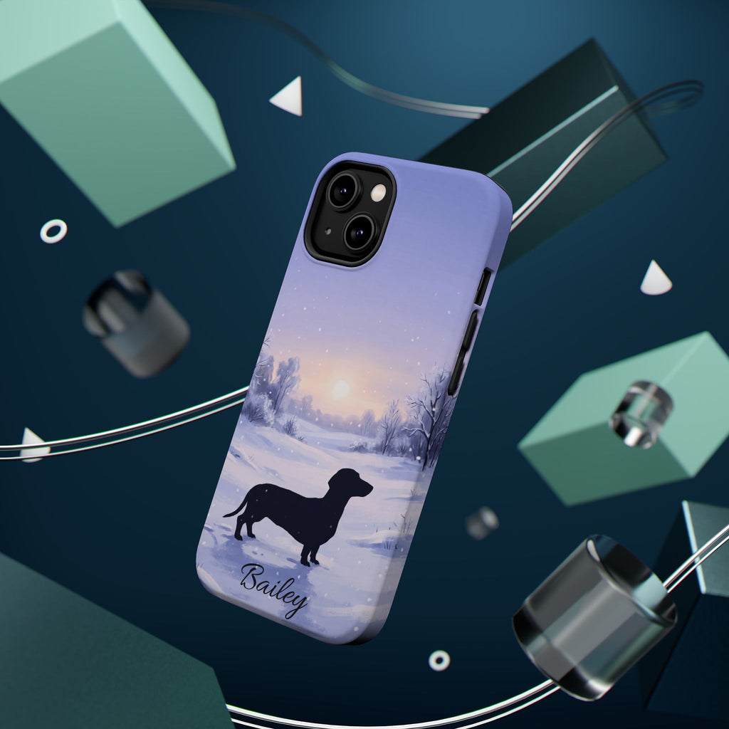 Personalized Dachshund Winter Snow Phone Case — Wireless Charging Cover