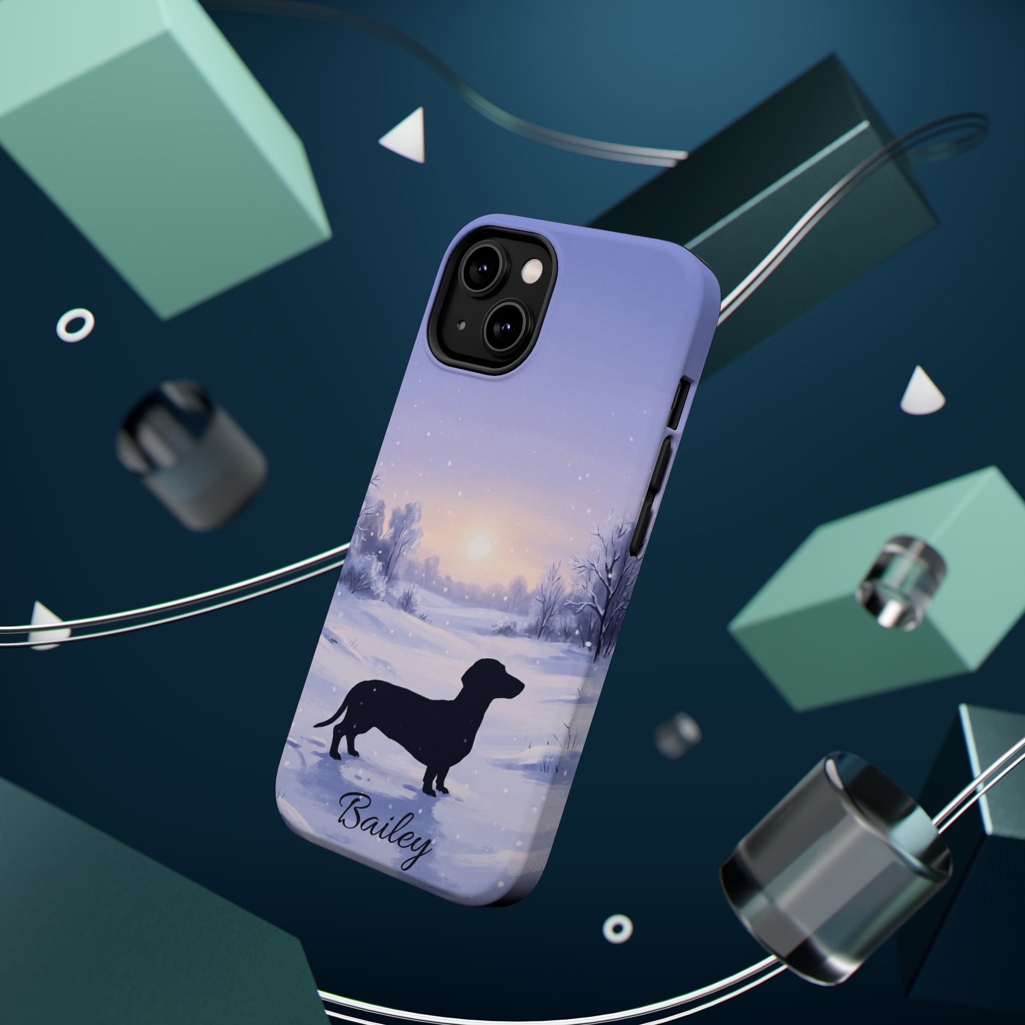 Personalized Dachshund Winter Snow Phone Case — Wireless Charging Cover