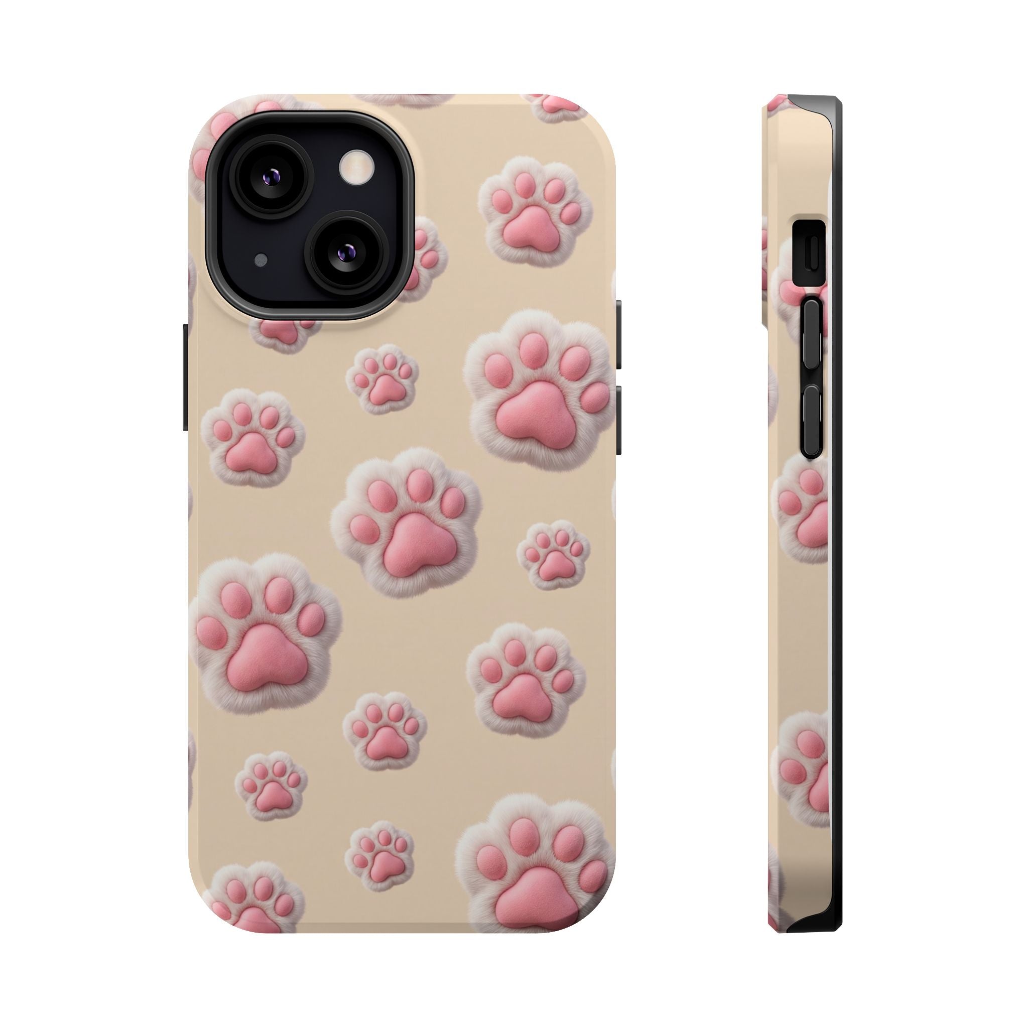 Pink Paw Print Phone Case — Impact-Resistant Wireless Charging Cover