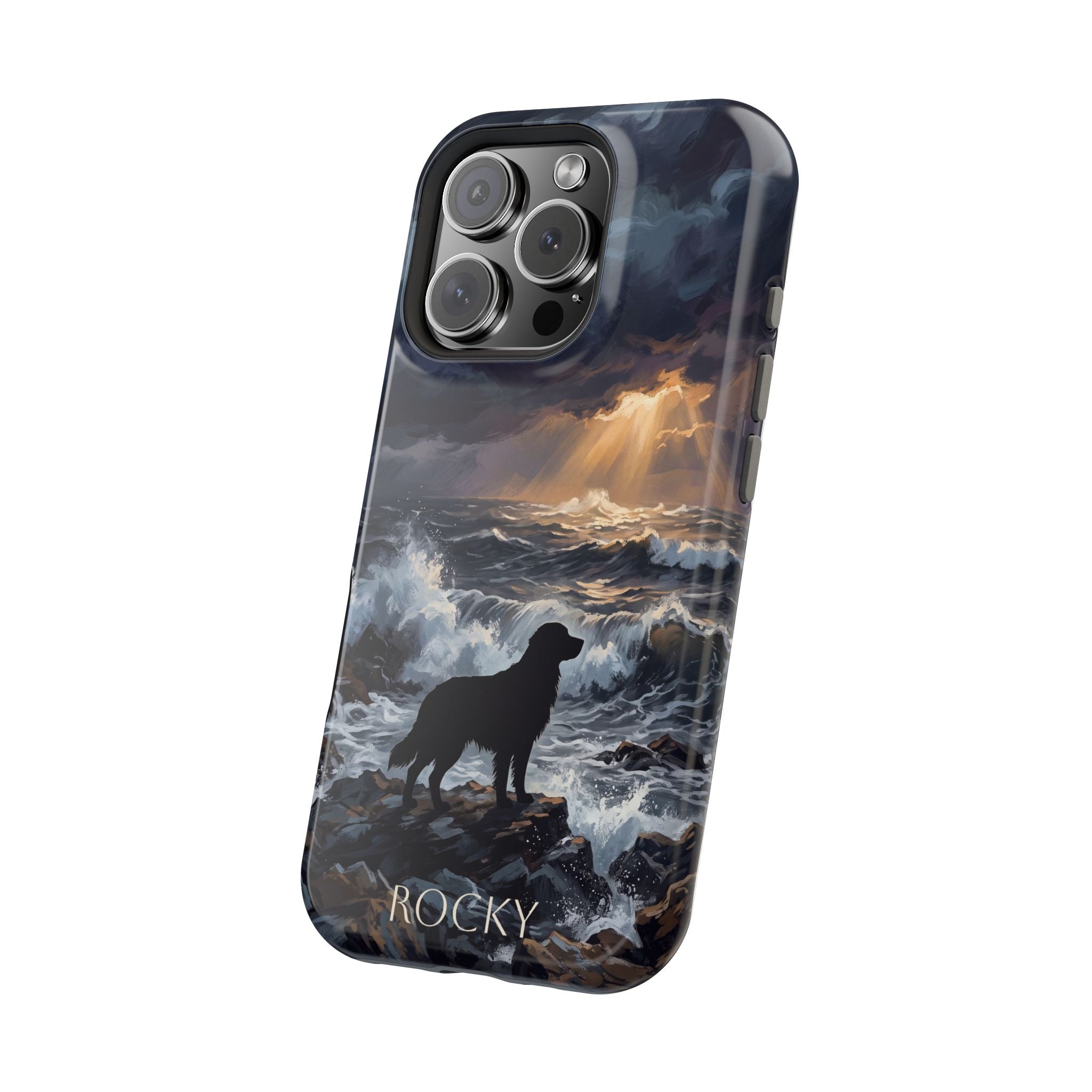 Personalized Golden Retriever Stormy Sea Phone Case — Wireless Charging Cover