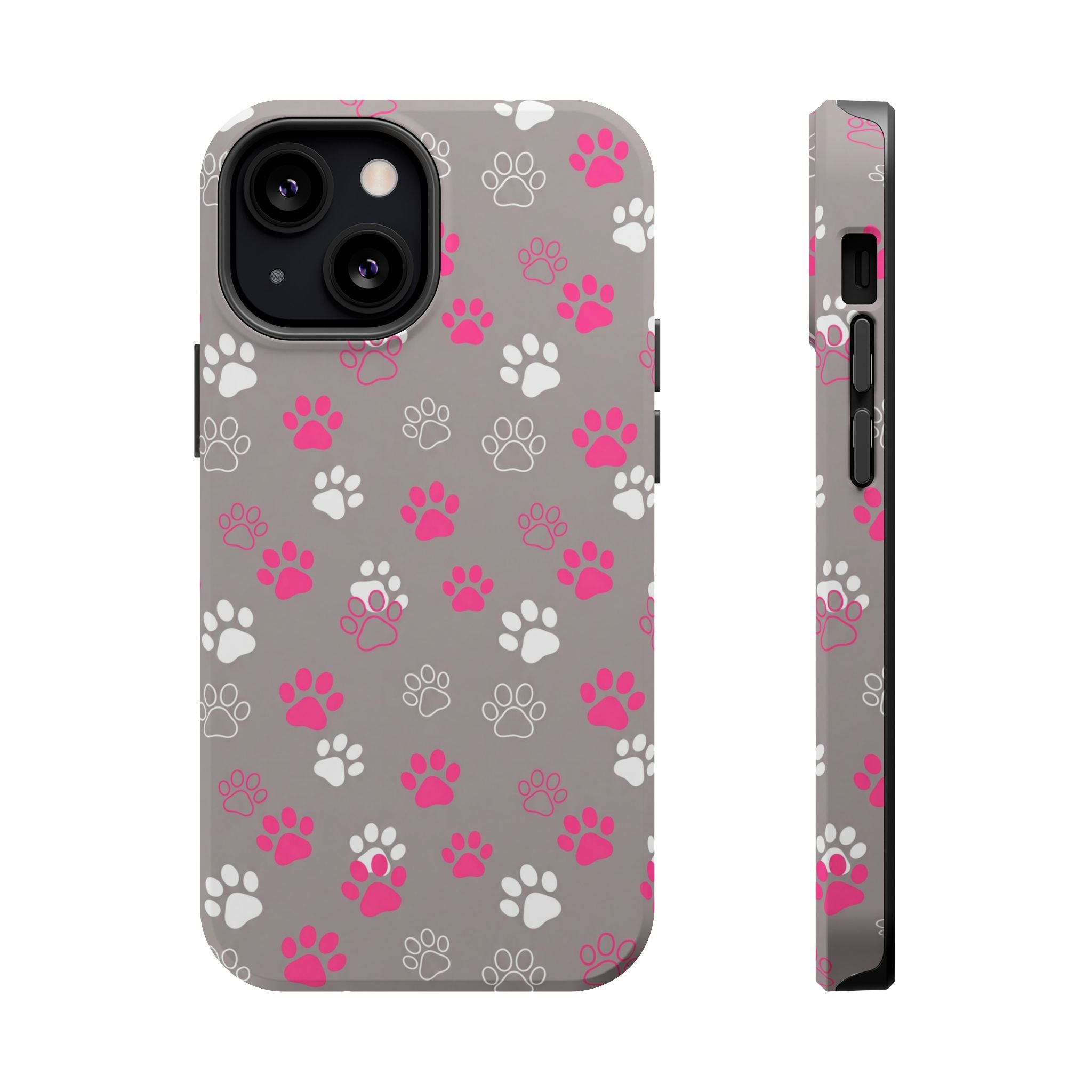 Pink & White Paw Print Phone Case — Impact-Resistant Wireless Charging Cover