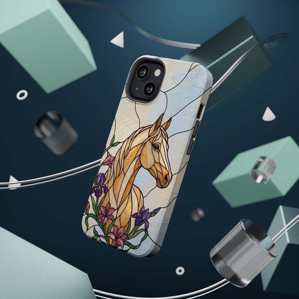 Floral Stained Glass Horse Phone Case — Tough Magnetic Case with Wireless Charging