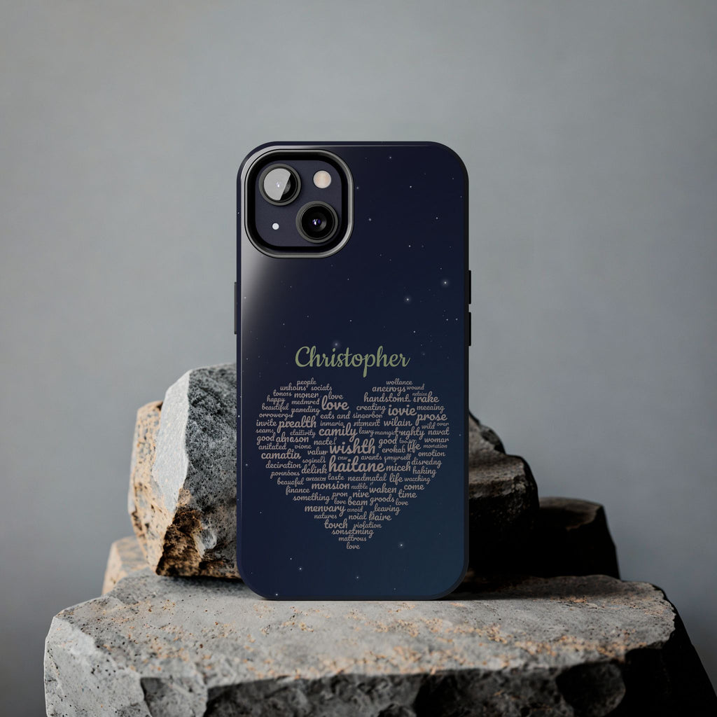 Personalized Teacher Heart Word Cloud Phone Case — Custom Name Starry Design