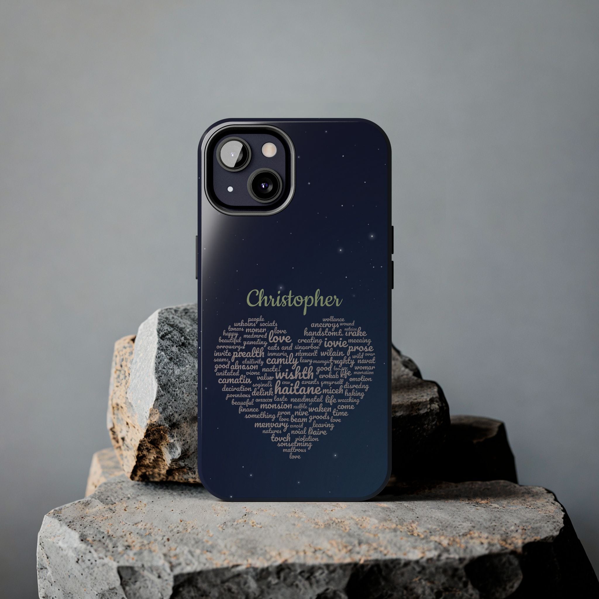 Personalized Teacher Heart Word Cloud Phone Case — Custom Name Starry Design