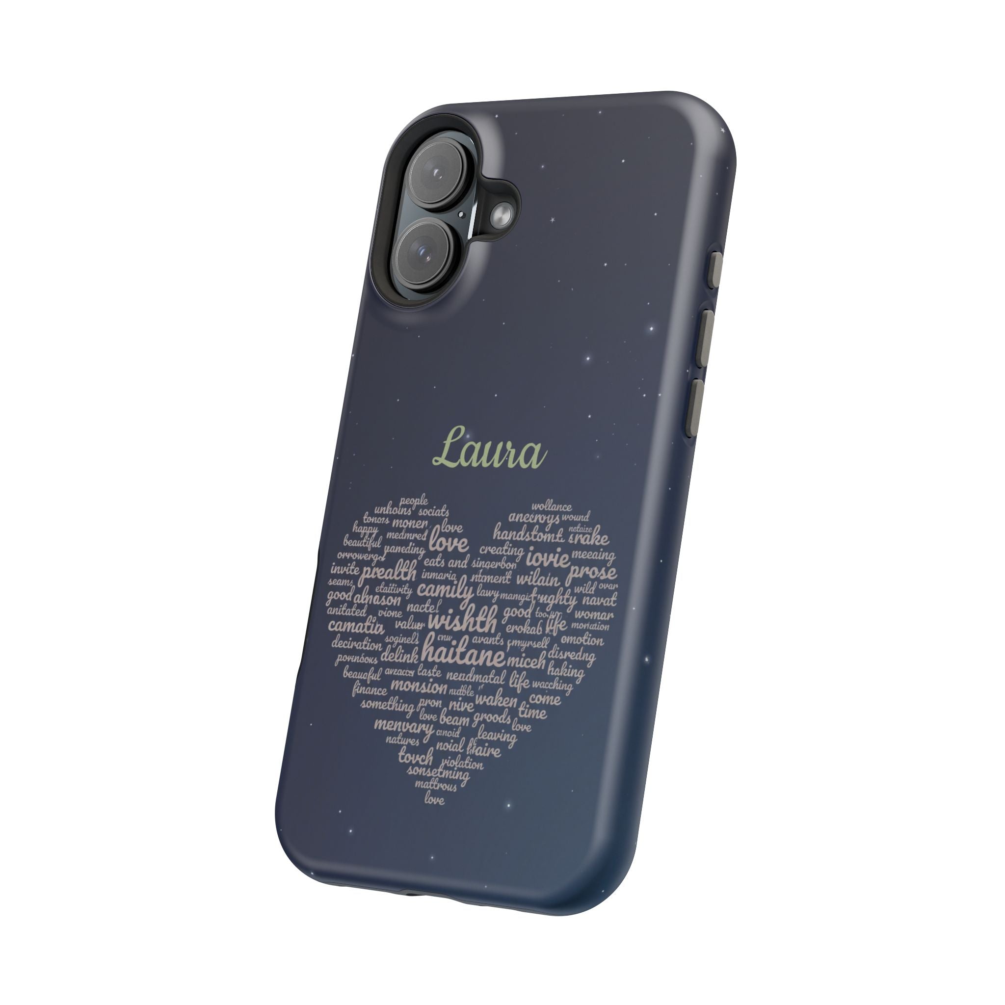 Personalized Teacher Heart Word Art Phone Case — Navy Wireless Charging Cover