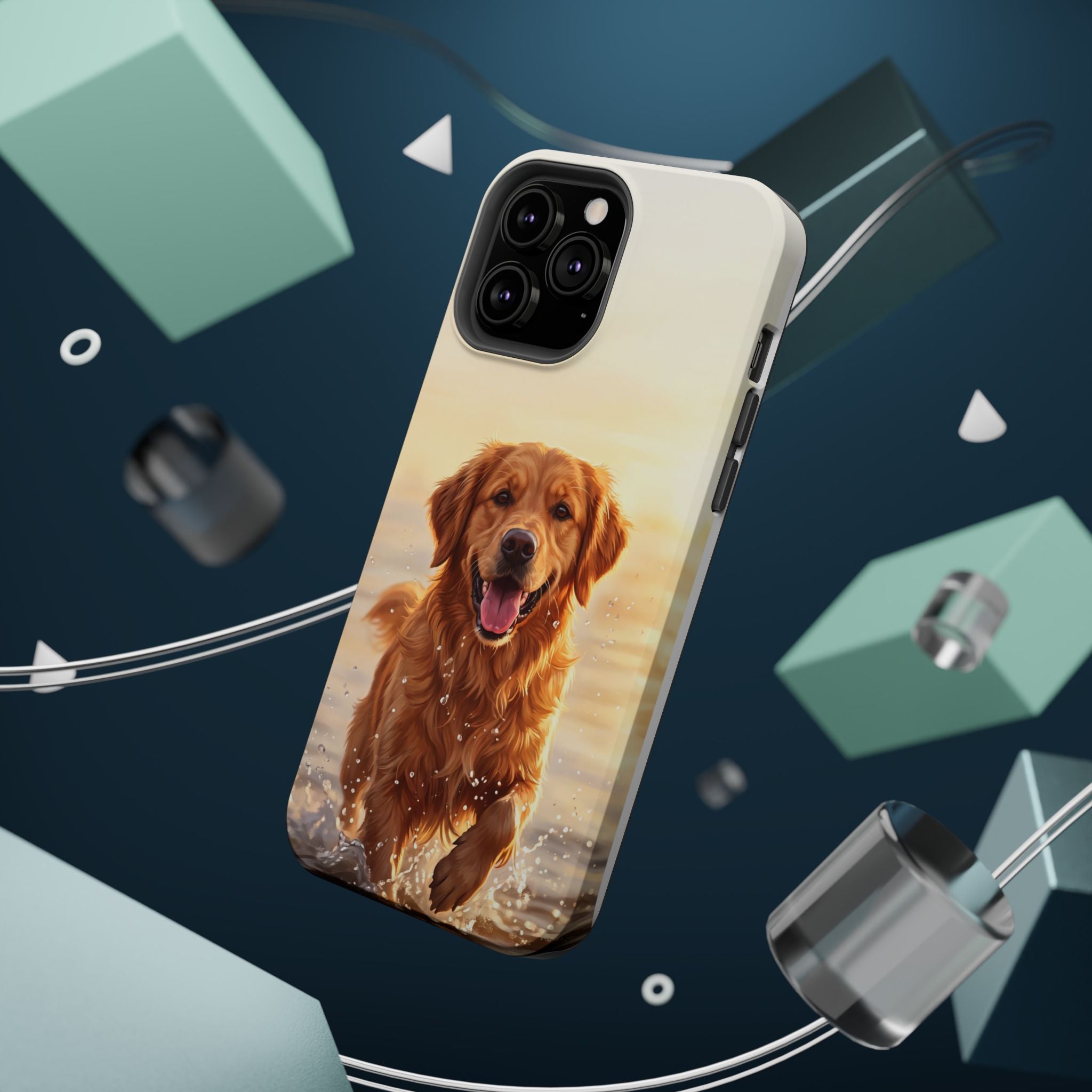Beach Golden Retriever Phone Case — Impact-Resistant Wireless Charging Cover