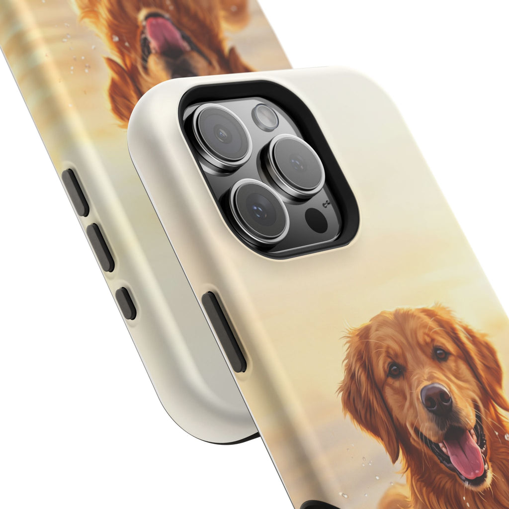 Beach Golden Retriever Phone Case — Impact-Resistant Wireless Charging Cover