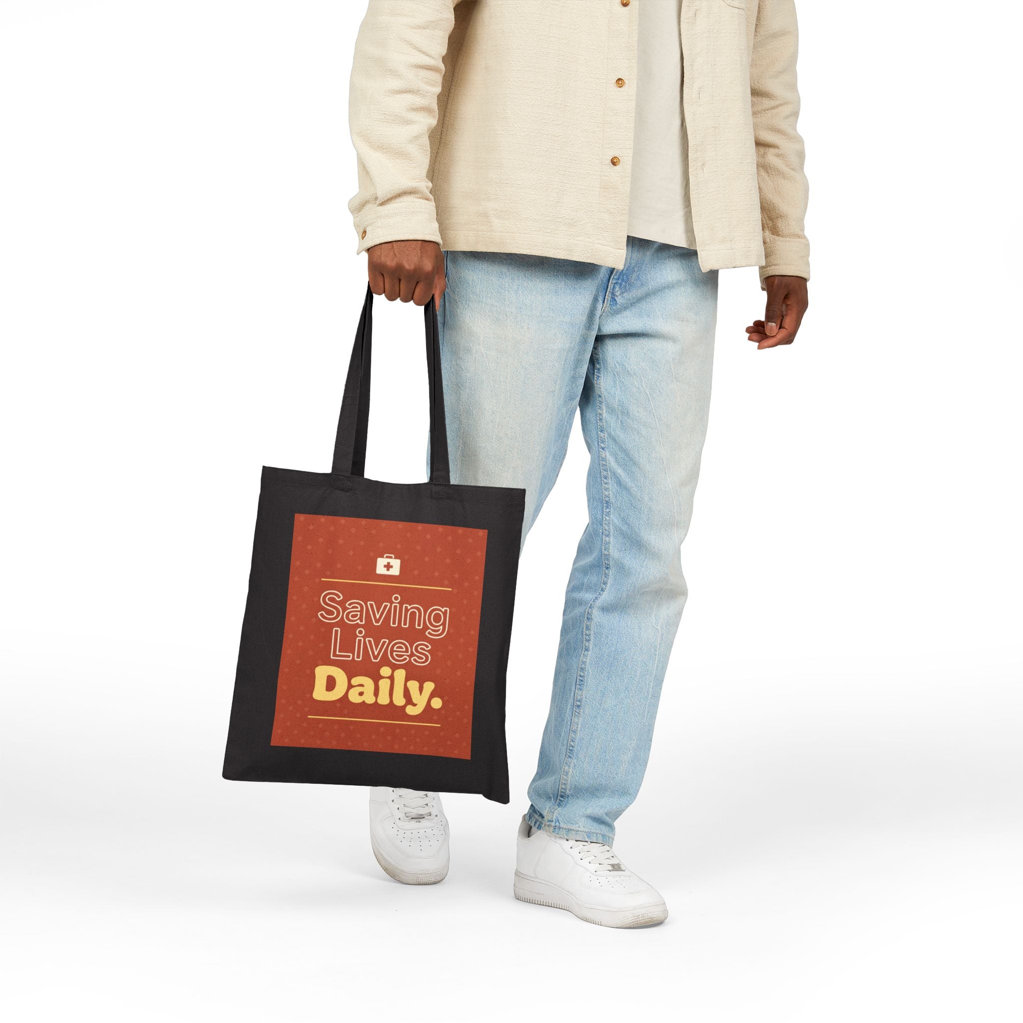 Nurse Tote Bag – Saving lives daily – Cotton Canvas Tote Bag for Nurses