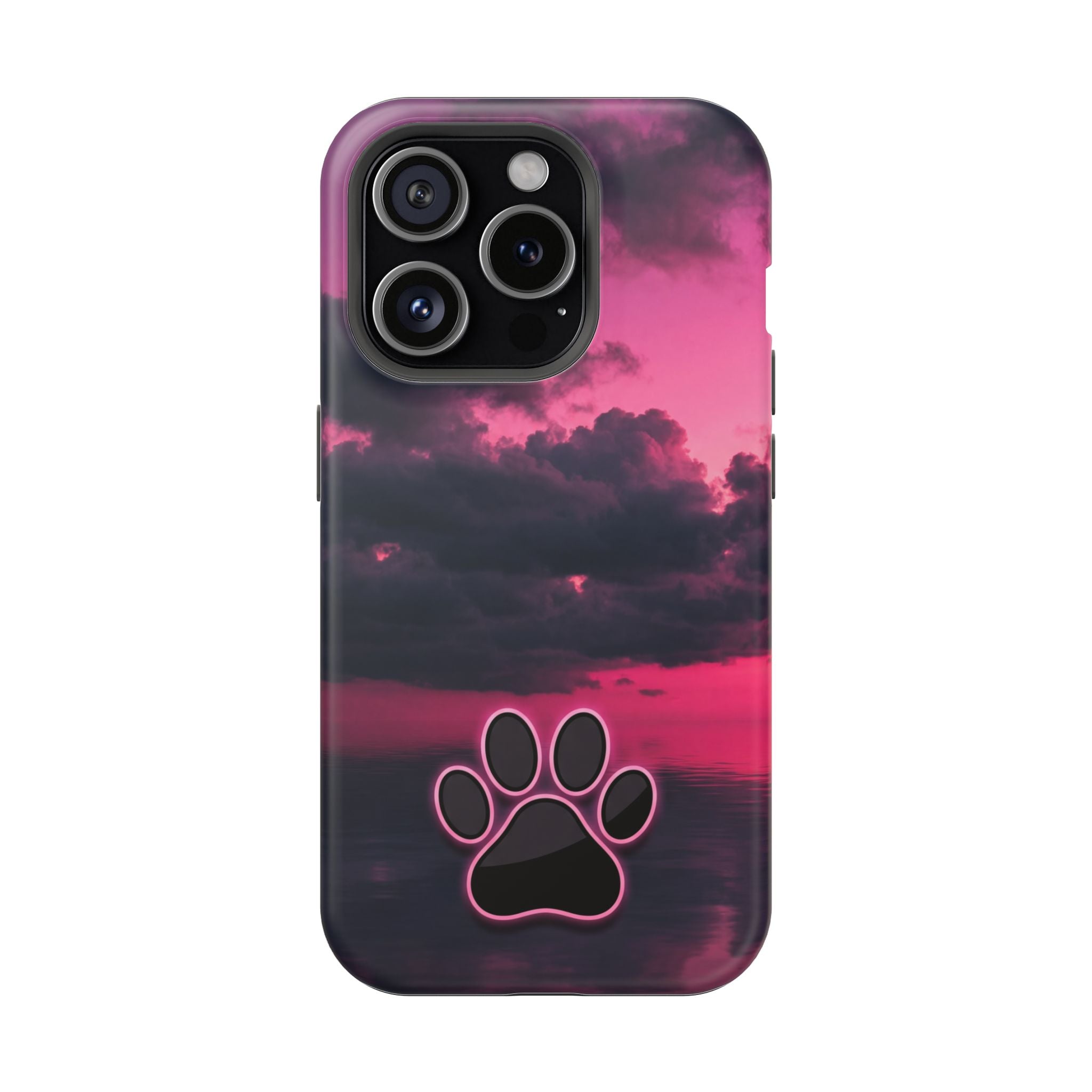 Pink Sky Paw Print Phone Case — Impact-Resistant Wireless Charging Cover