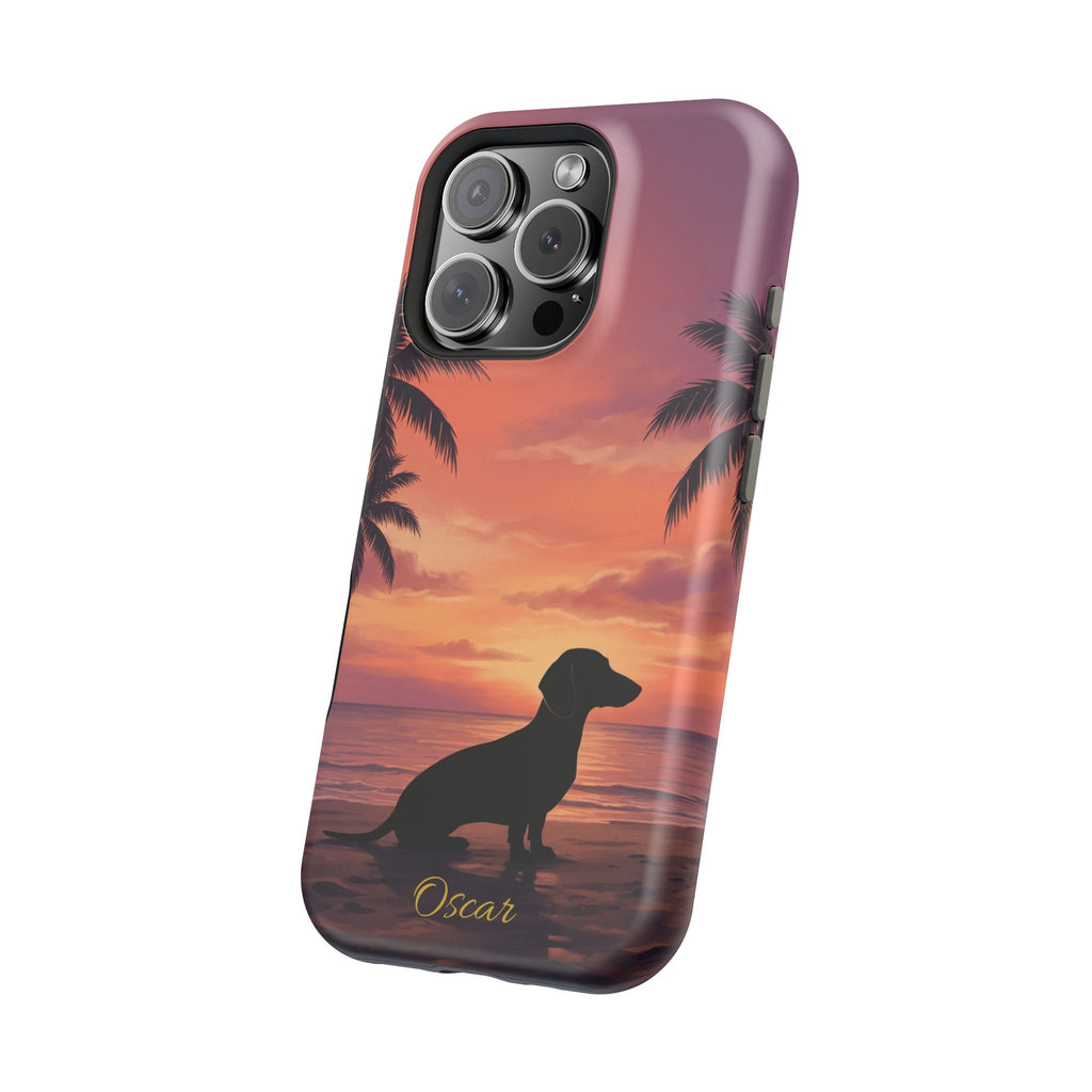 Personalized Dachshund Tropical Beach Sunset Phone Case — Wireless Charging Cover