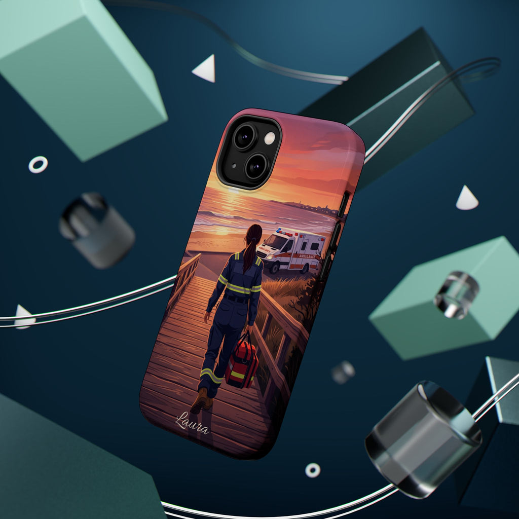 Sunset Boardwalk Personalized Paramedic Phone Case — Wireless Charging Cover